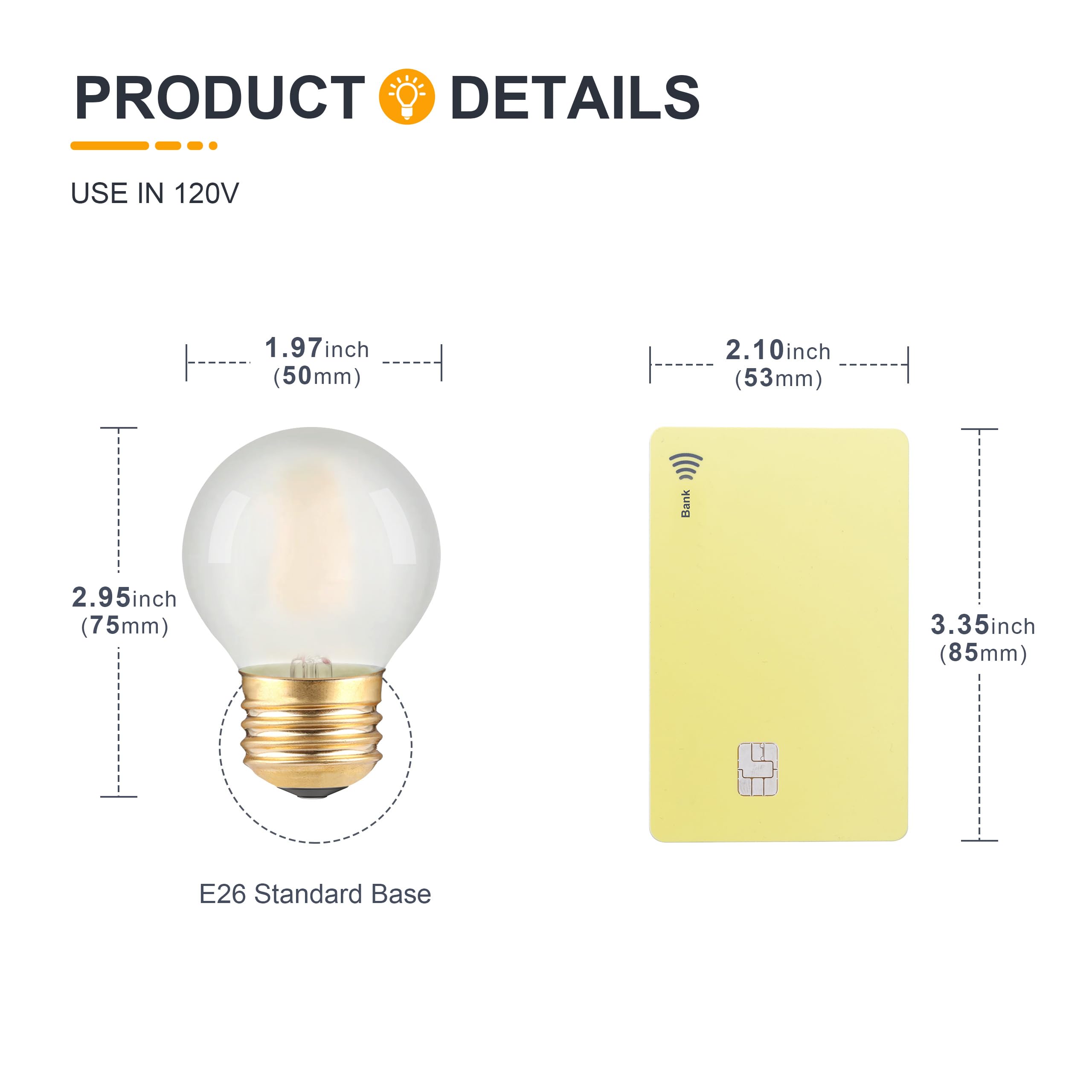 TOKCON Dimmable A15 LED Globe Bulbs, 4W, 2700K Warm White, Frosted Glass, Small, 6 Pack