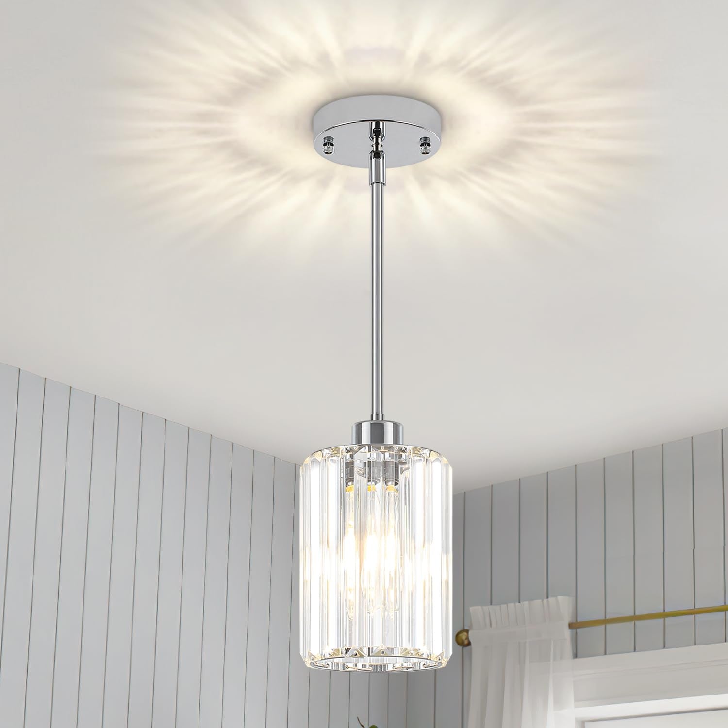 Zsmihdoh Chrome Pendant Lights  Modern Crystal Pendant Lighting For Kitchen Island  Mini Kitchen Chandeliers Hanging Pendant Lights For Bedroom Dining Room Hallway