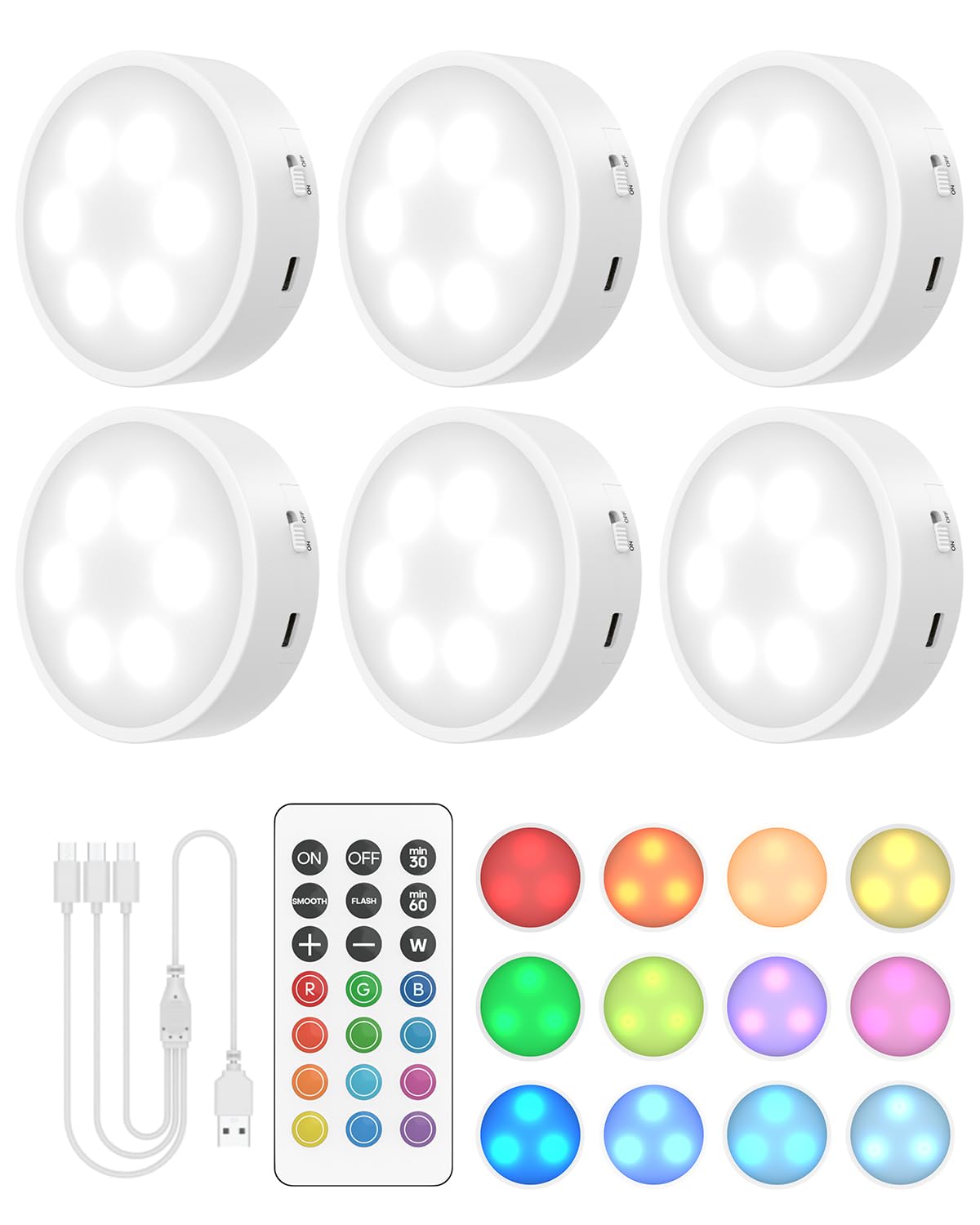 Goodea.Fun Puck Lights With Remote, 13 Rgb Colors Led Under Cabinet Lights, Rechargeable Baterry Operated Under Cabinet Lighting
