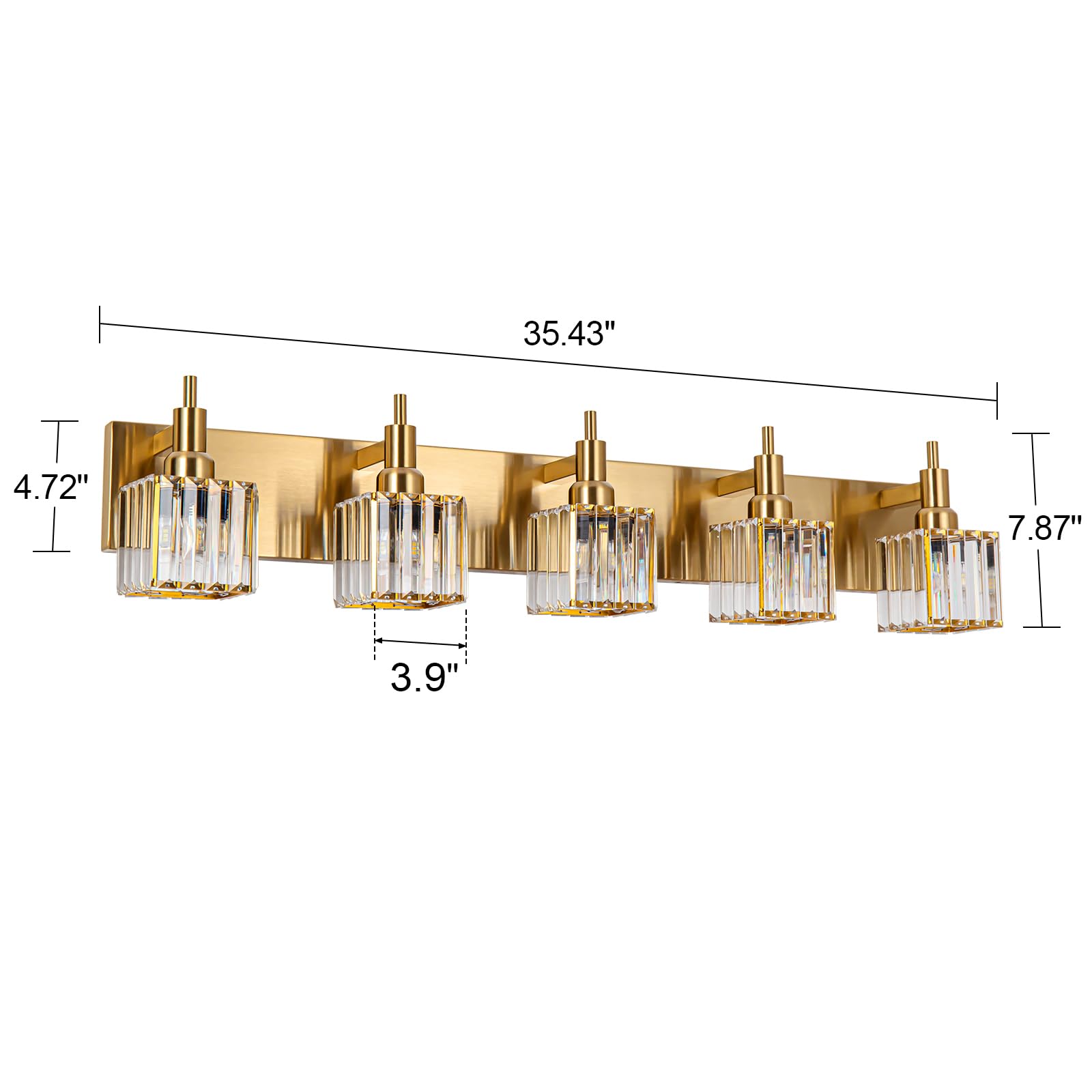 Huoku Gold Bathroom Vanity Lights - 5 Lights Crystal Bathroom Lighting Fixtures Over Mirror Modern Gold Crystal Wall Light
