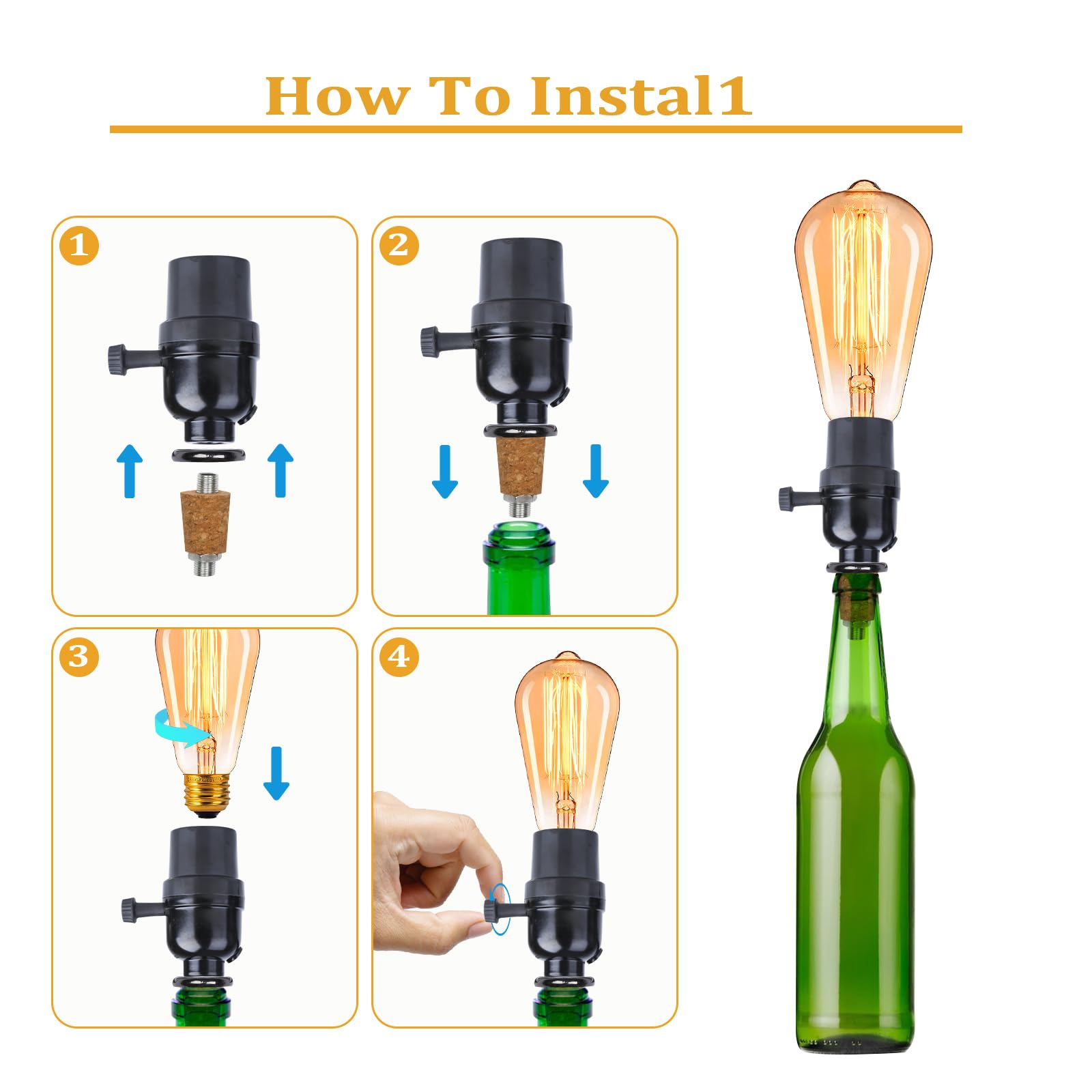 Aokpsrt Bottle Lamp Kit With 9Mm Glass Drill Bit Diy Lamp Kit For Liquor Bottles With Slip On Socket And 8 Feet Power Cord,No Dr