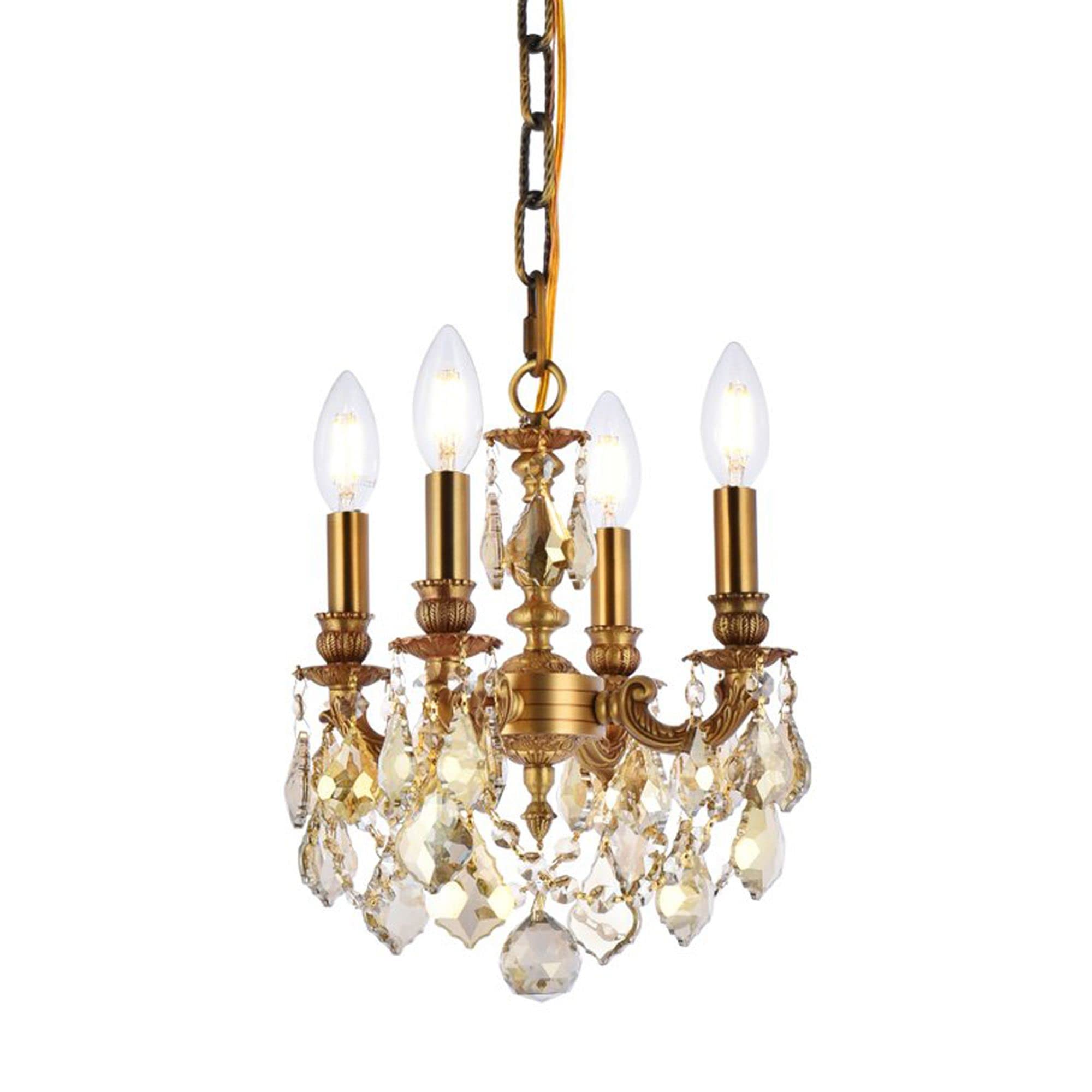 Elegant Lighting 9104D10FG-GT/RC 4-Light Crystal Chandelier, 10inW x 10inH, French Gold Finish with Smoky Golden Teak Crystals