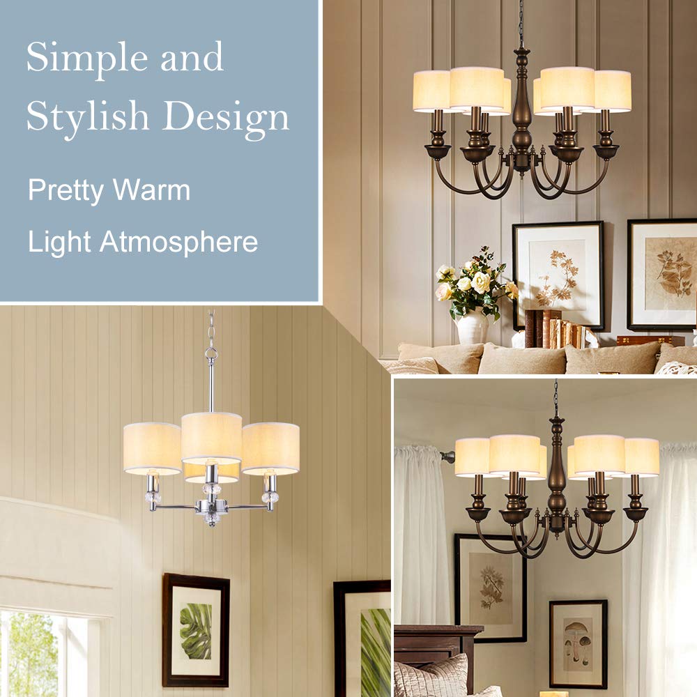 Wellmet Small Brown Chandelier Lamp Shades Set of 6, Rustic Linen Drum, 5.5"x5.5"x4", Hardback Clip-On for E12 Bulbs