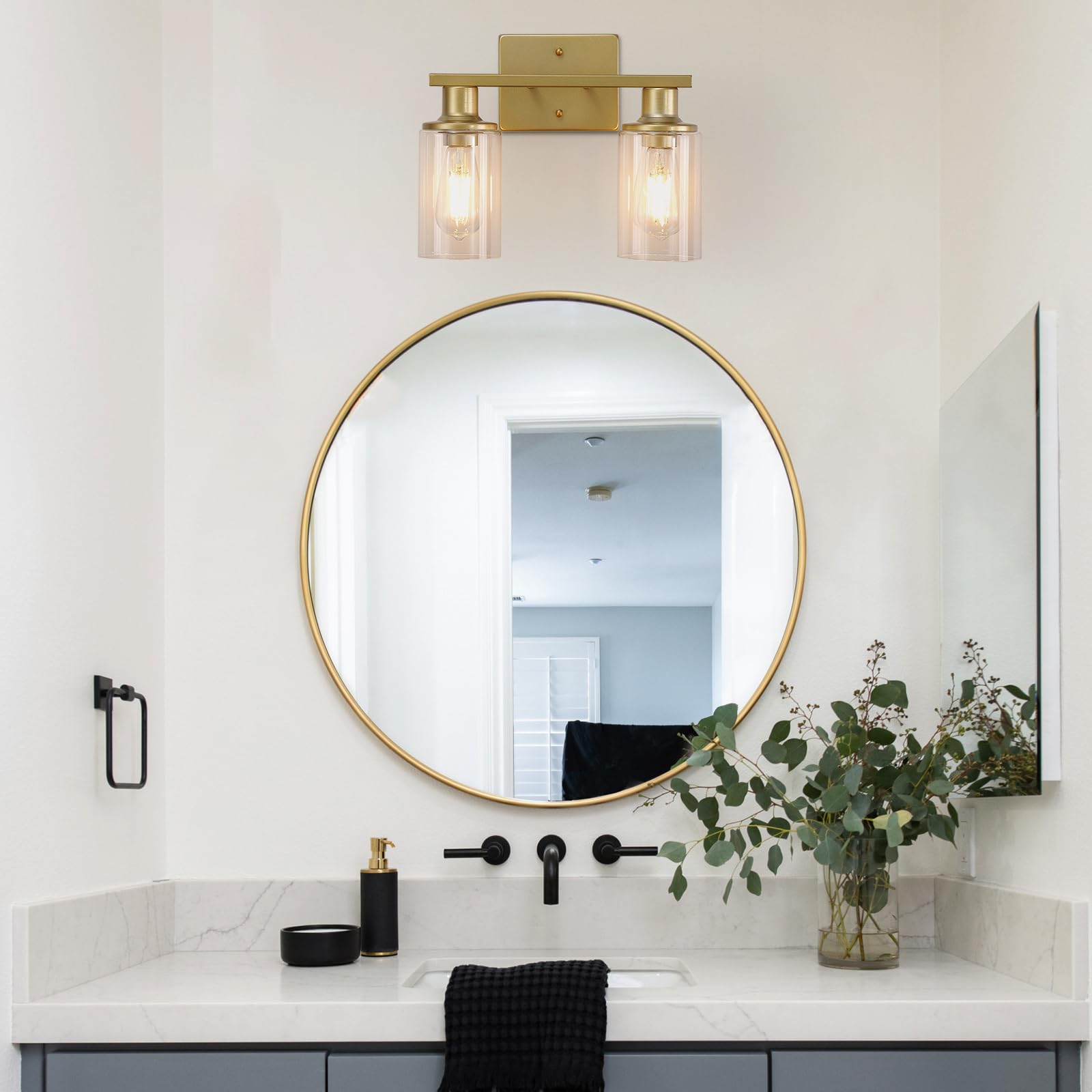 Litaddscen Gold Bathroom Light Fixtures Over Mirror,2-Light Bathroom Vanity Light With Clear Glass Shade,Modern Farmhouse Wall S