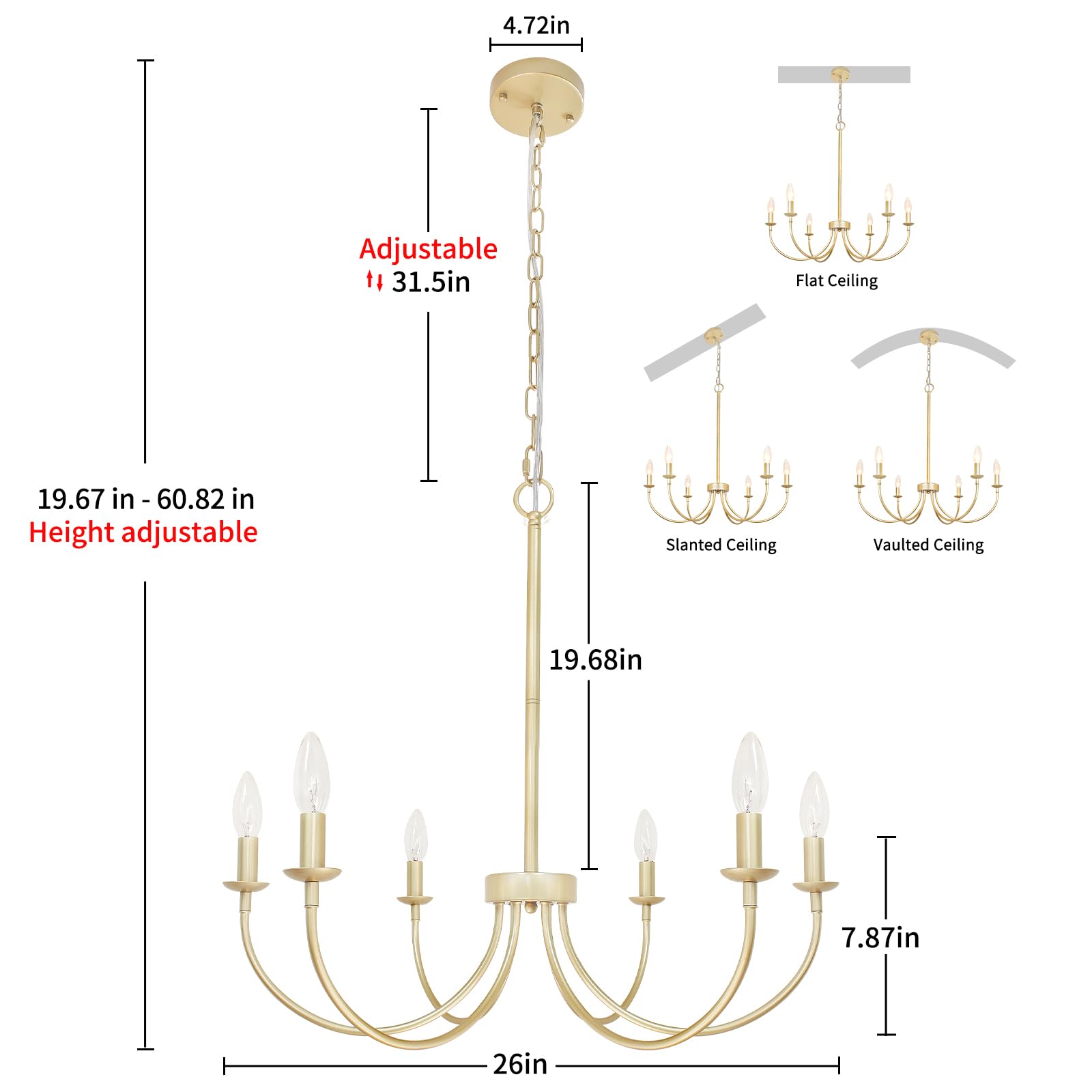Puyveyor Gold Chandelier  6-Light Farmhouse Chandelier For Dining Room Lighting Fixtures Hanging  Industrial Candle Modern Chandelier For Bedroom  Foyer  Living Room And Entryway
