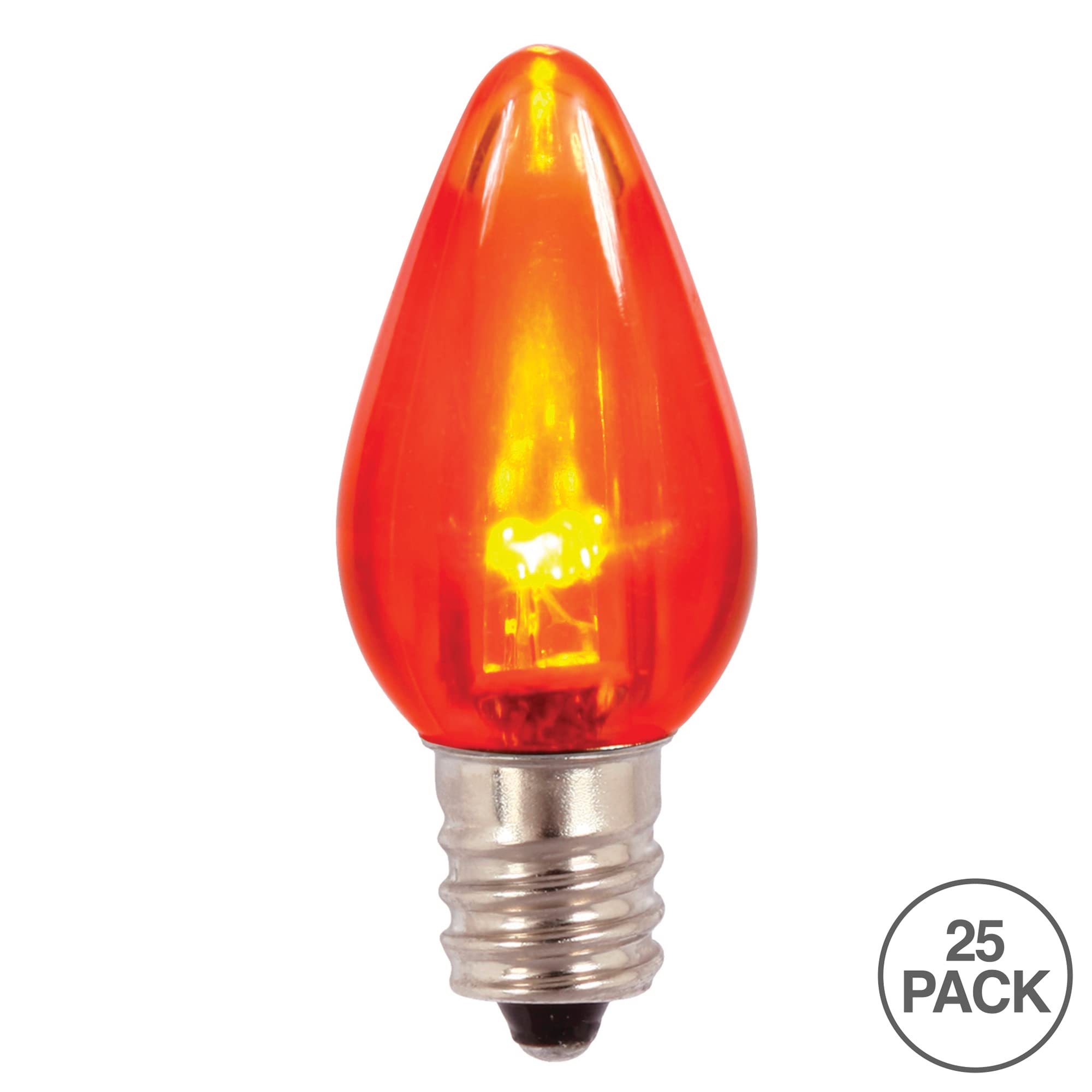 Vickerman C7 Transparent Plastic Led Orange Dimmable Bulb, E12 Nickel Base, 3 Diodes, .90Watts, 120Volts, .7 Lumens, 25 Per Case