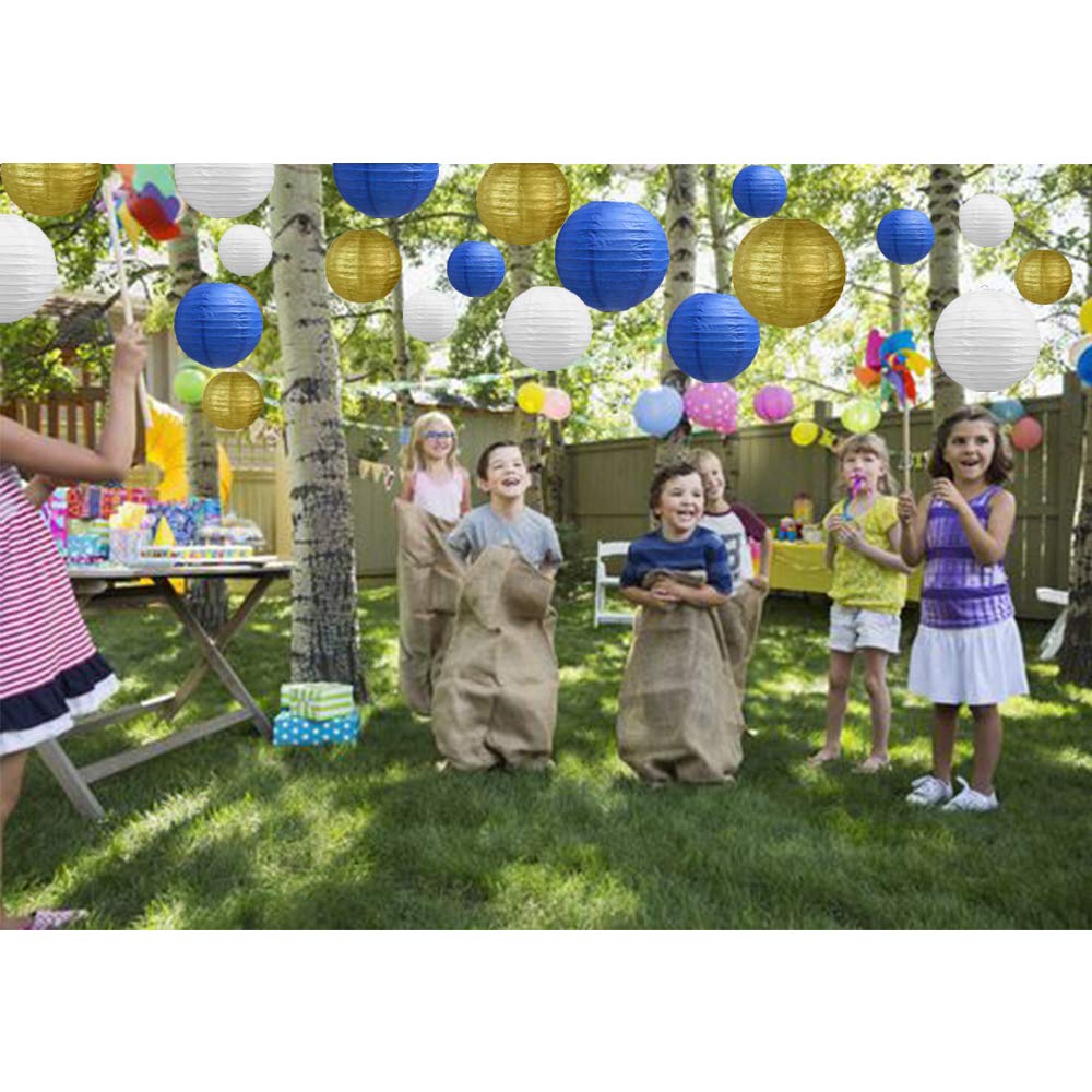 BEISHIDA 21 Pcs Paper Lanterns - Blue Gold White Round Decorative Hanging Lights for Birthday, Wedding, Graduation, Baby Shower Decoration