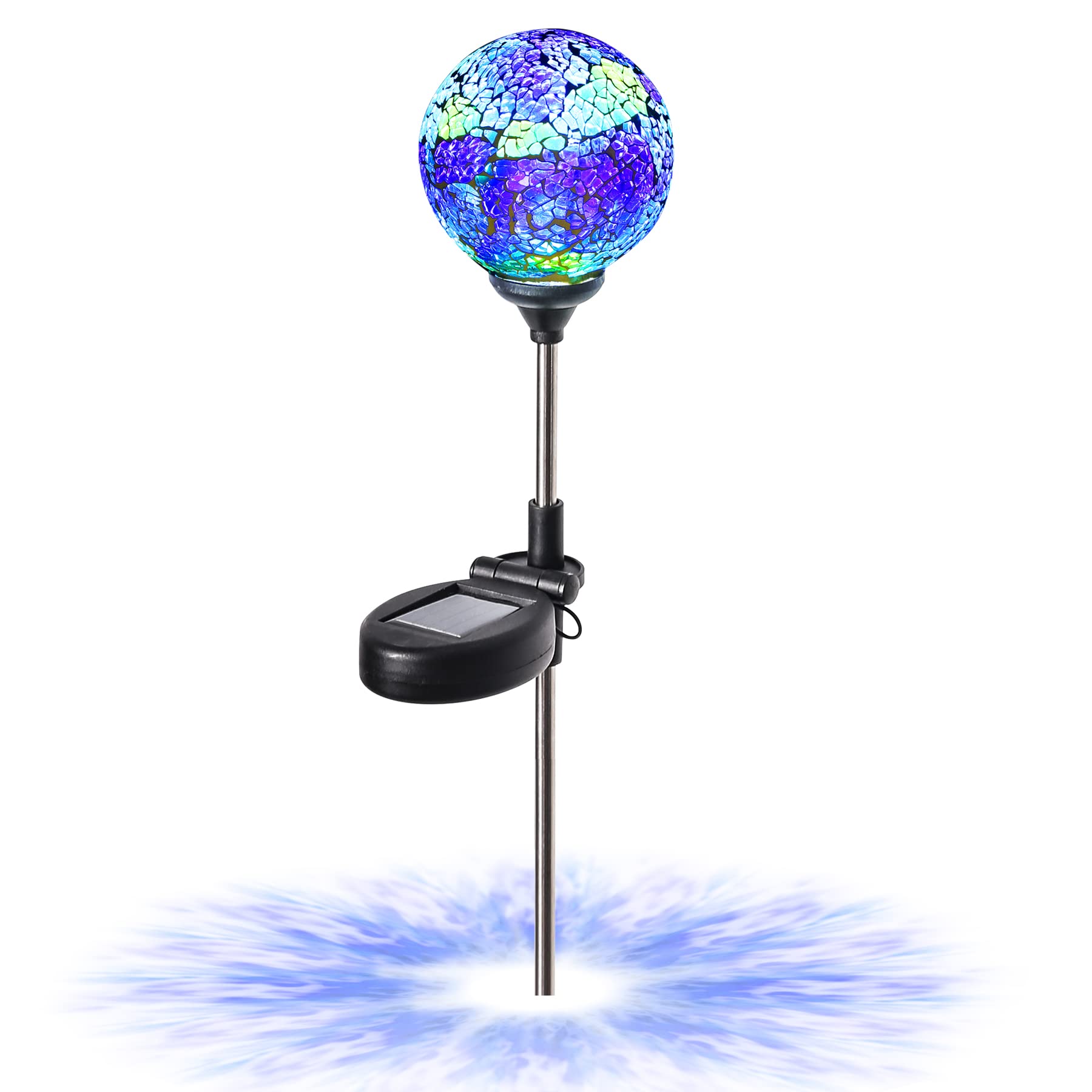 WNP Outdoor Mosaic Solar Light Stake Decor - Waterproof LED Garden Light, Blue Glass Ball