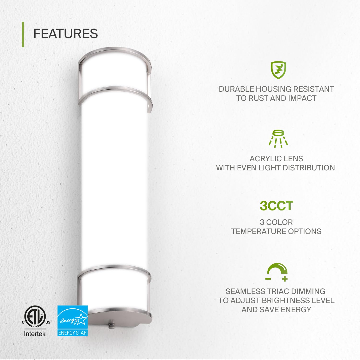 ASD LED Flush Mount Vanity Light Fixture, 25W 1950LM, Dimmable, 24 Inch, Brushed Nickel, 2 Pack
