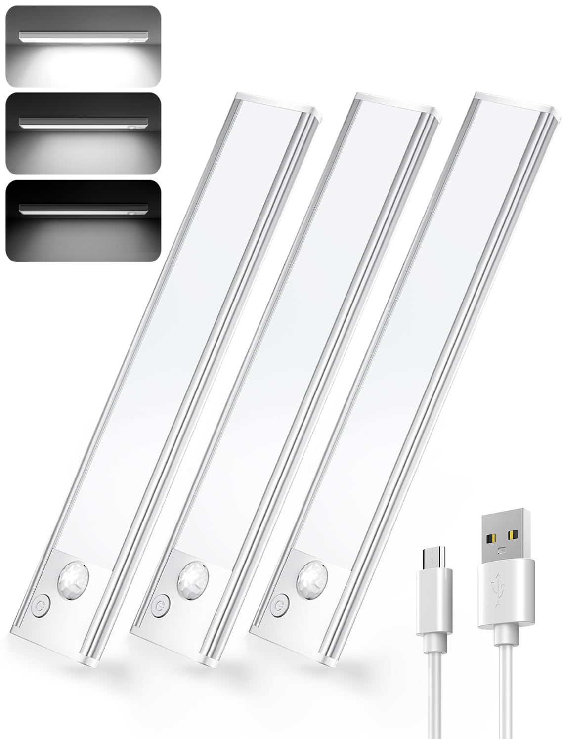 VOZUJI Under Cabinet Rechargeable Lighting: 12 Inch Motion Sensor Dimmable Lights Indoor - Battery Operated Lights - Wireless Cl