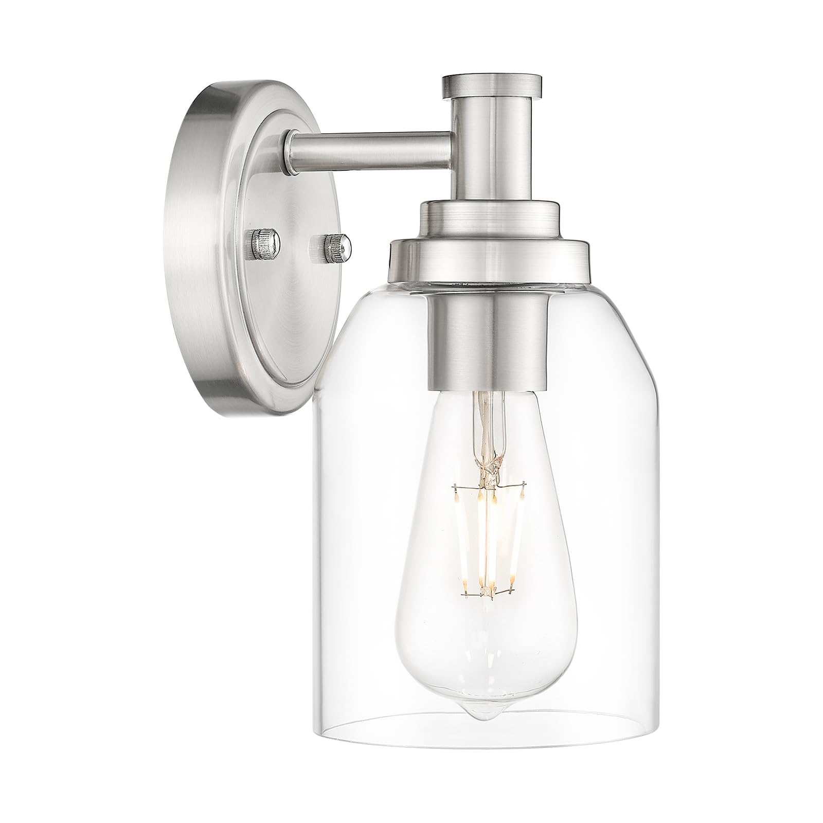 zeyu Modern Wall Sconce, Brushed Nickel & Clear Glass, Industrial Design, Model ZG33B BN, 1 Pack
