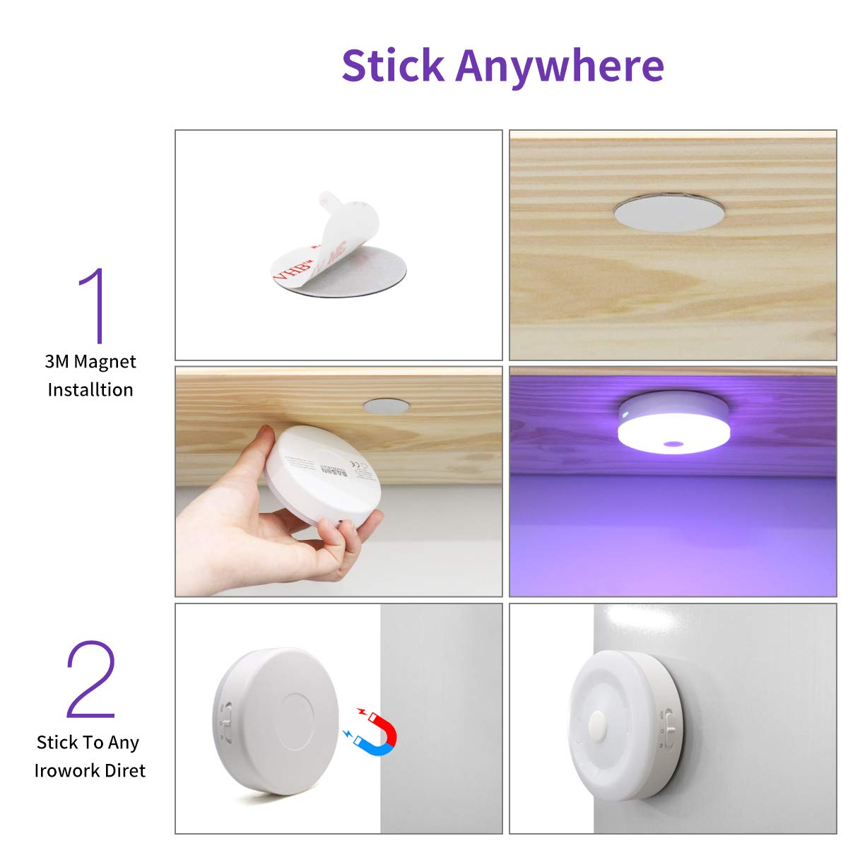Bason Lighting Puck Lights With Remote,Under Cabinet Led Lighting,Rgb Wireless Rechargeable Light For Closet,Display Case,3 Pack