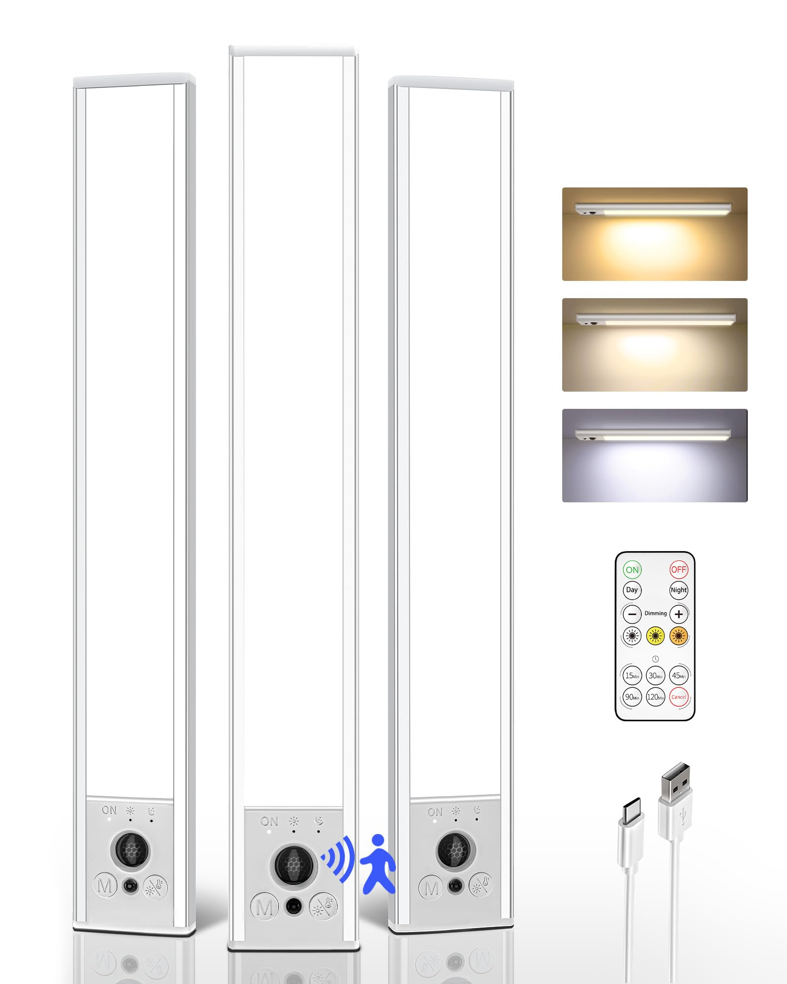 Ezvalo 3 Pack Under Cabinet Lighting  3200Mah Rechargeable Motion Sensor Light  12Inch Magnetic Closet Lights With Dimmable & 3 Color Temps  Wireless Motion Activated Lights With Remote For Kitchen