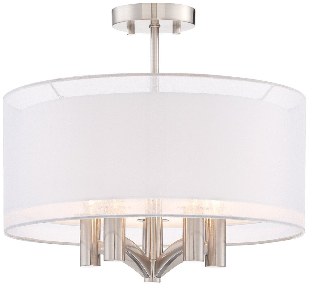Possini Euro Design Caliari Modern Ceiling Light Semi Flush Mount Fixture Brushed Nickel 18 Wide 5-Light Sheer Silver White Line