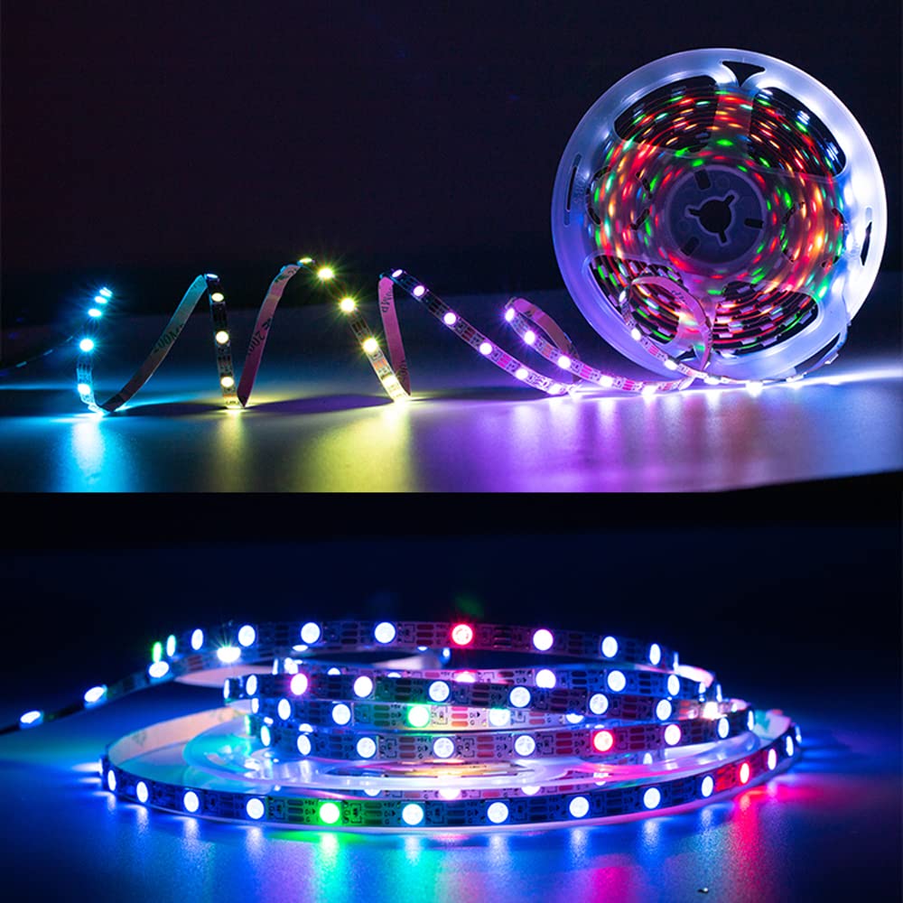 Svfishkk Ws2812B Led Strip Smd 5050 Individual Addressable 60Pixels/M 300Pixels Rgb Pixel Strip Full Color Led Strip Non-Waterproof Dc5V (16.4Ft 300Led Ip30, White Pcb)