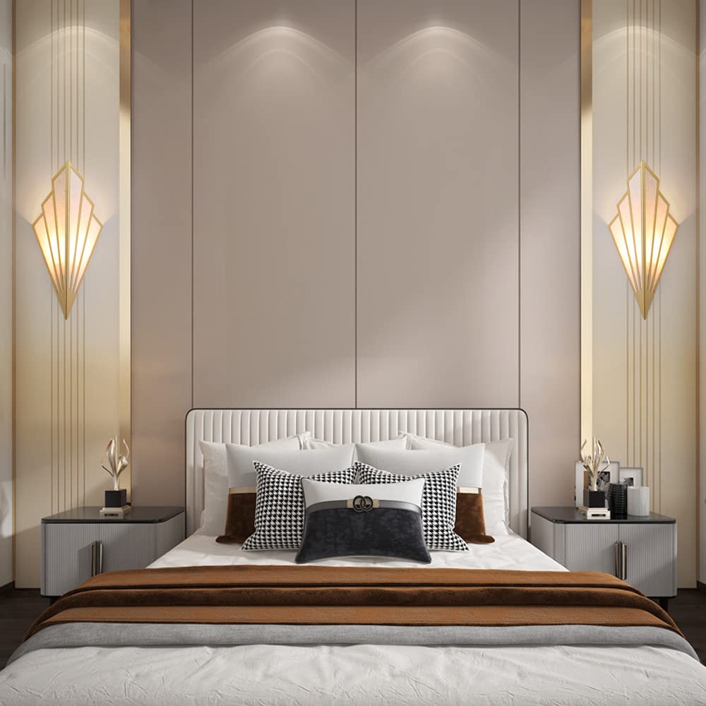 YFMYY Modern Wall Light Sconce, Gold Fabric, E12 Socket, Art Deco Design, Pack of 2