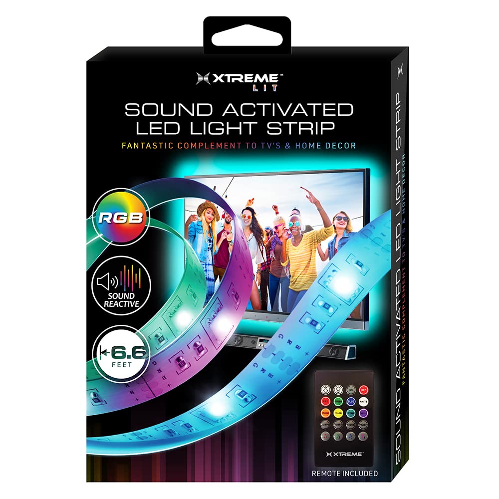 Xtreme Usb Sound Reactive Led Light Strip, 8 Colors & Modes, 6.6Ft With Ir Remote