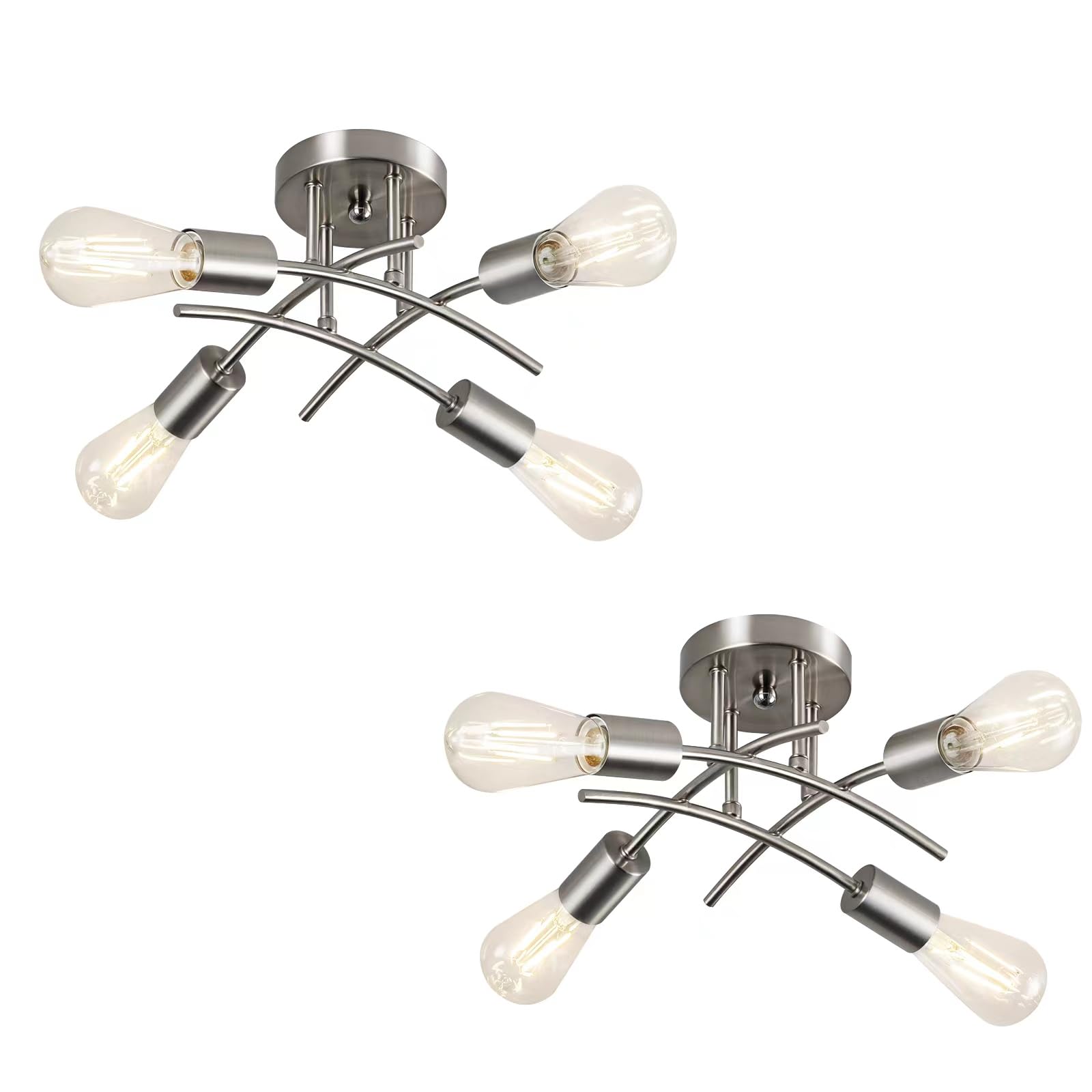 Piano7797 4-Light Industrial Semi Flush Mount Ceiling Light Fixture, Modern Sputnik Chandelier Light Fixture,Brushed Nickel Ceil