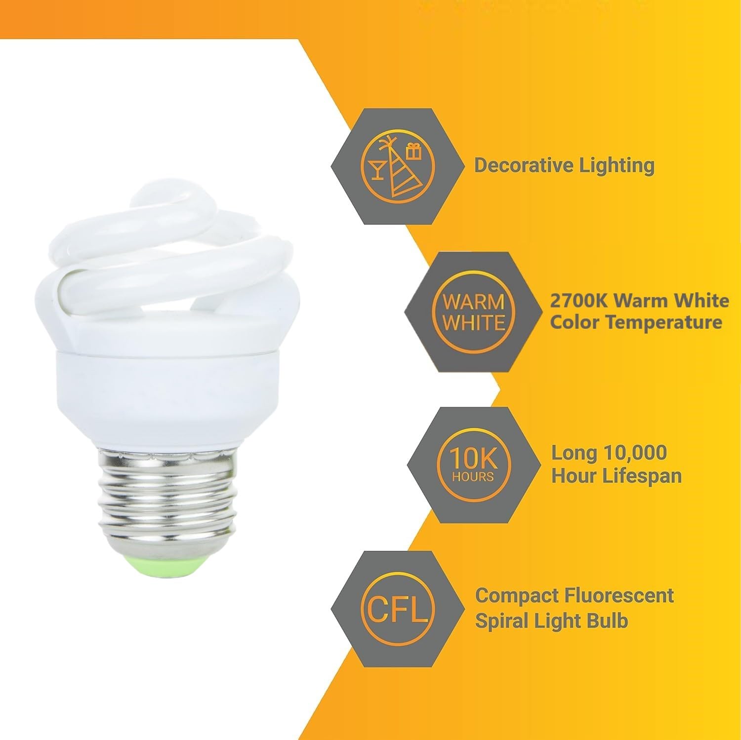 Diodesy- T2 Spiral Compact Fluorescent Light Bulbs 5W (25W Equivalent) E26 Medium Base 2700K Warm White 300 Lumen Energy Efficie