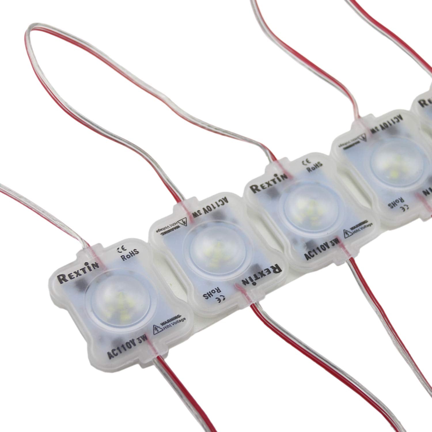 Rextin Super Bright 110V 100pcs New Model 2835 6 LED Module 3W Per Module Waterproof Decorative Light for Letter Sign Advertising Signs with Tape Adhesive Backside (White)