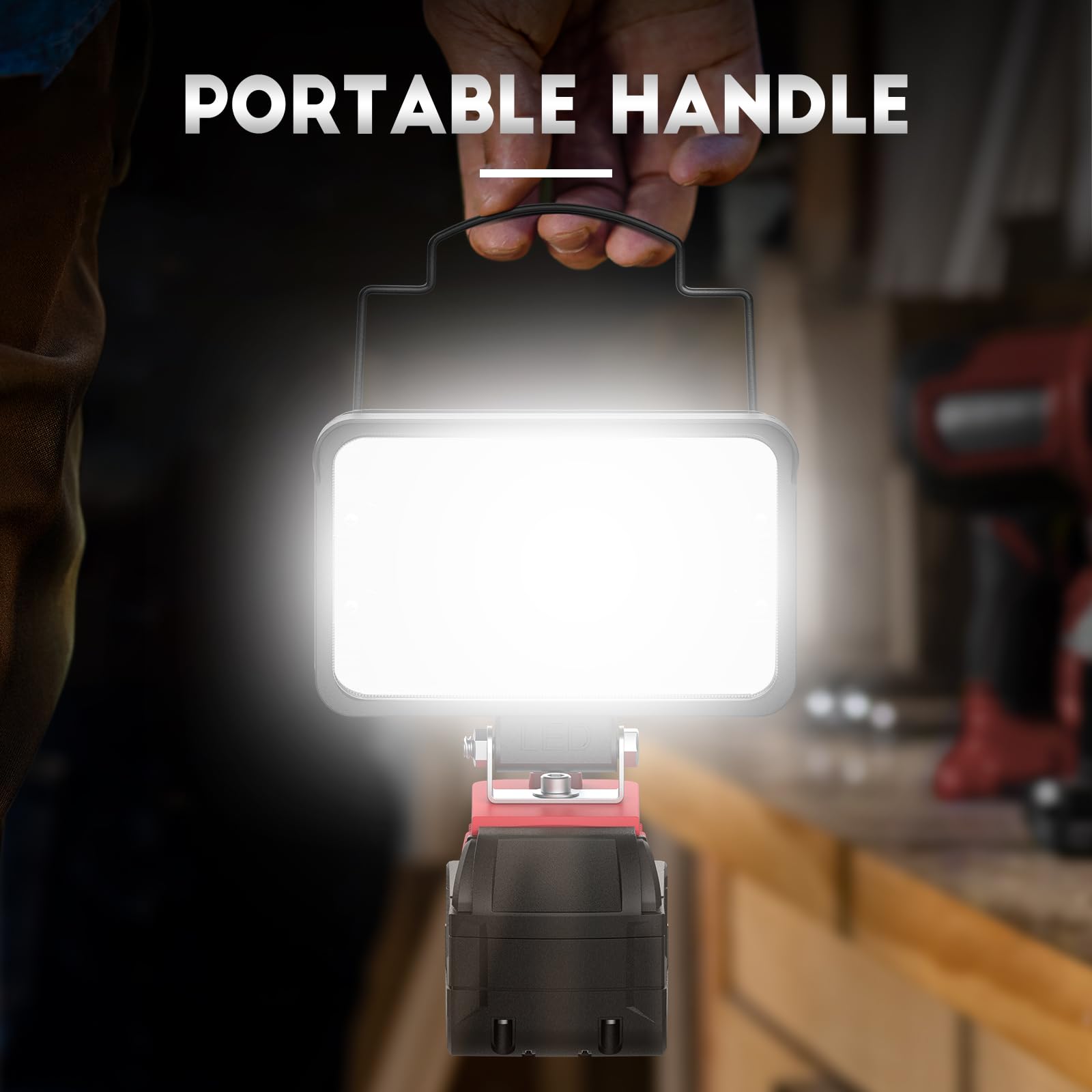 Ecarke Portable LED Work Light - 60W, 6800 Lumens, USB & Type C Charging, Aluminum, Compatible with Milwaukee M18 18V Battery