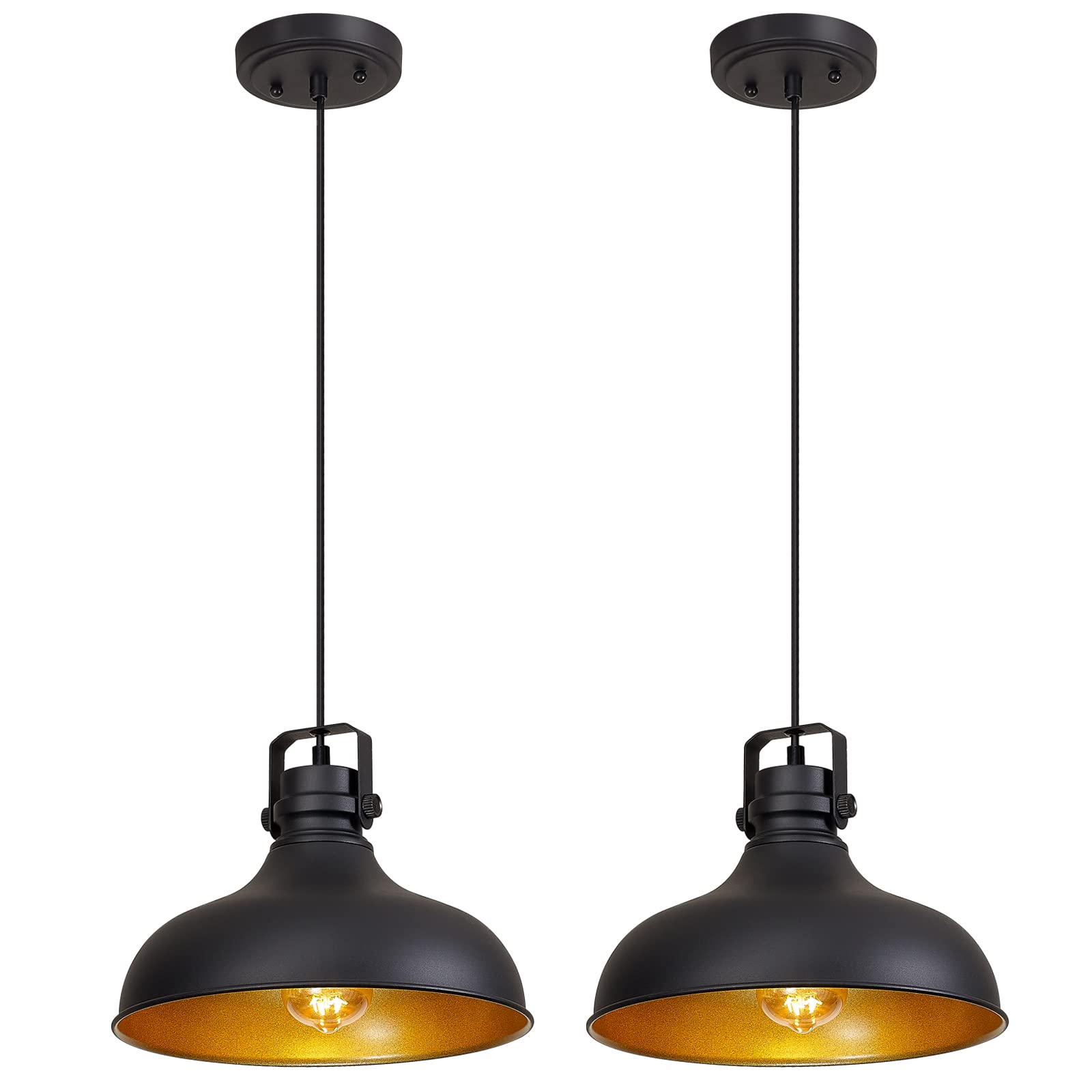 Alaislyc Black Farmhouse Pendant Lights, Vintage Dome Hanging Fixtures, 2 Packs For Kitchen Island