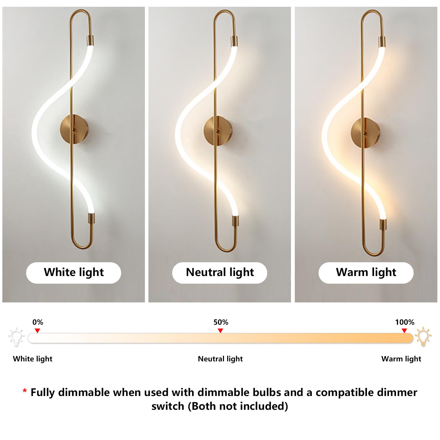 KCO Modern LED Wall Sconce Brushed Gold Metal Bathroom Lamp Model W1100-A