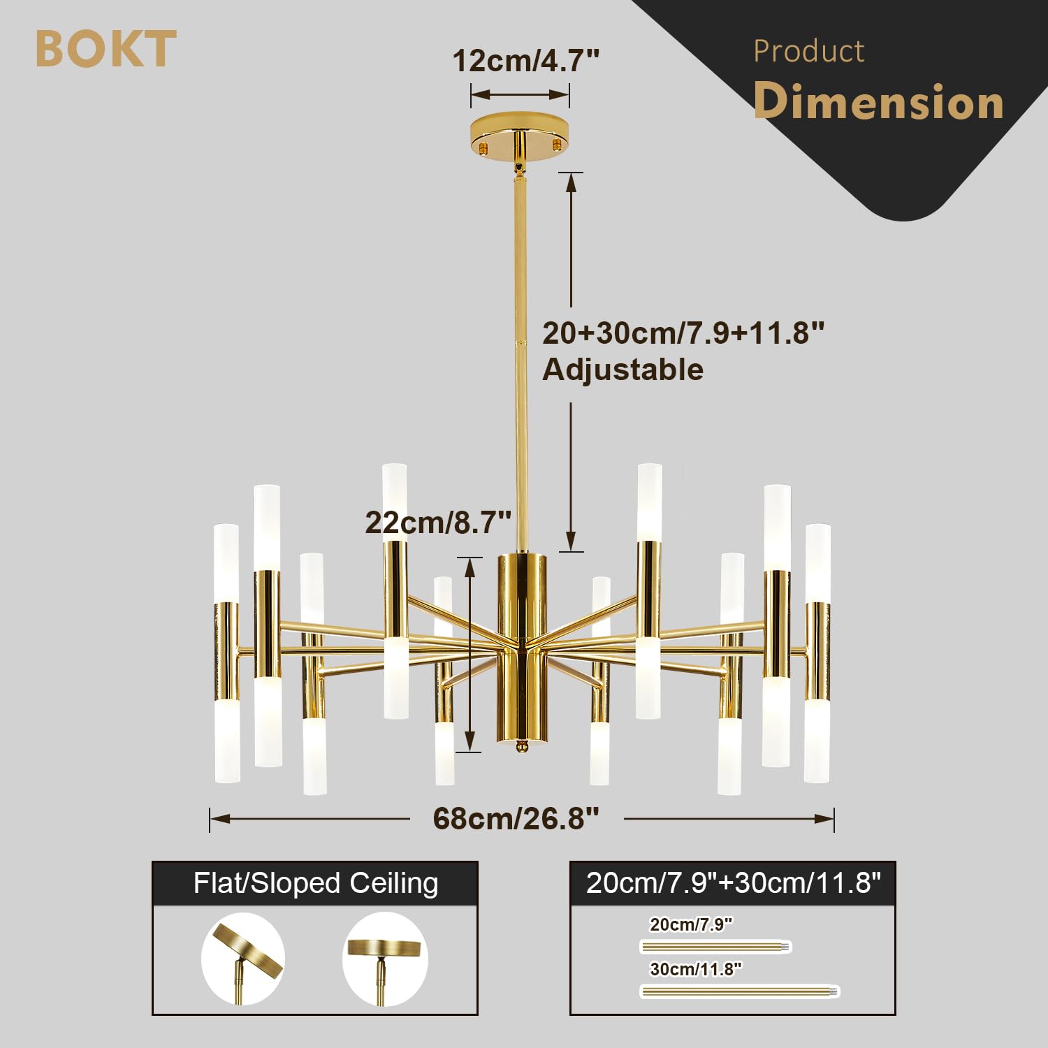 Bokt Modern Chandelier 20-Lights Led Sputnik Chandelier Mid Century Pendant Light Acrylic White Shades Gold Semi Flush Mount Cei