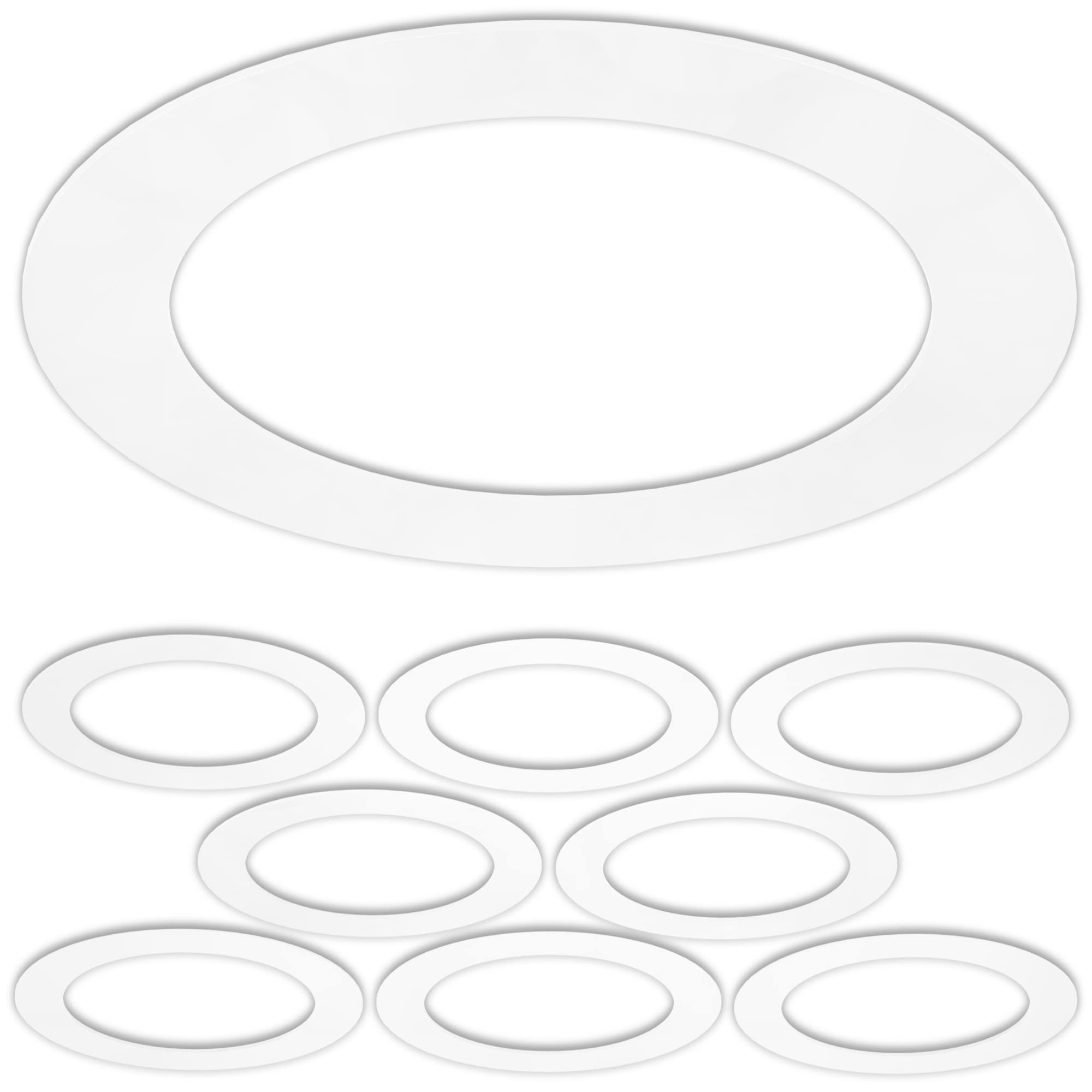 6 Pack Gloss White Goof Trim Ring For 8" Inch Recessed Can Lighting Down Light, Outer Diameter 8.6 Inches, Inner Diameter 6.2 Inches