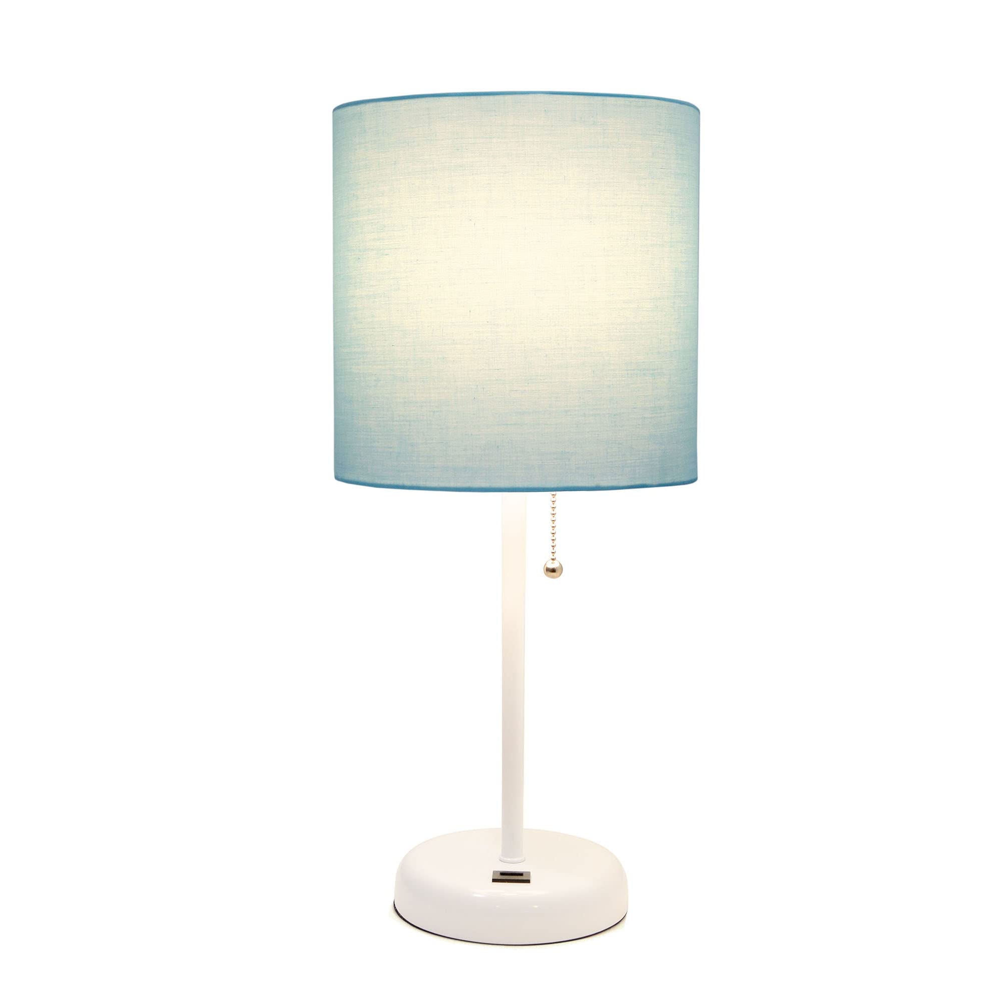 Creekwood Home Usb Table Lamp - 19.5&quot; White Metal With Aqua Drum Shade, Modern Bedside Light