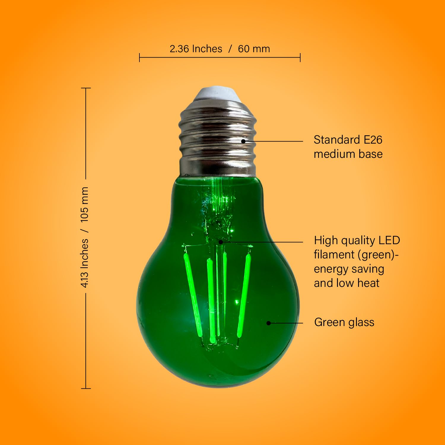 Whfialux A19 Edison Led Green Filament Light Bulbs, 4W, Colored Glass, E26 Base, Indoor/Outdoor, Porch, Decoration, Party, Holid
