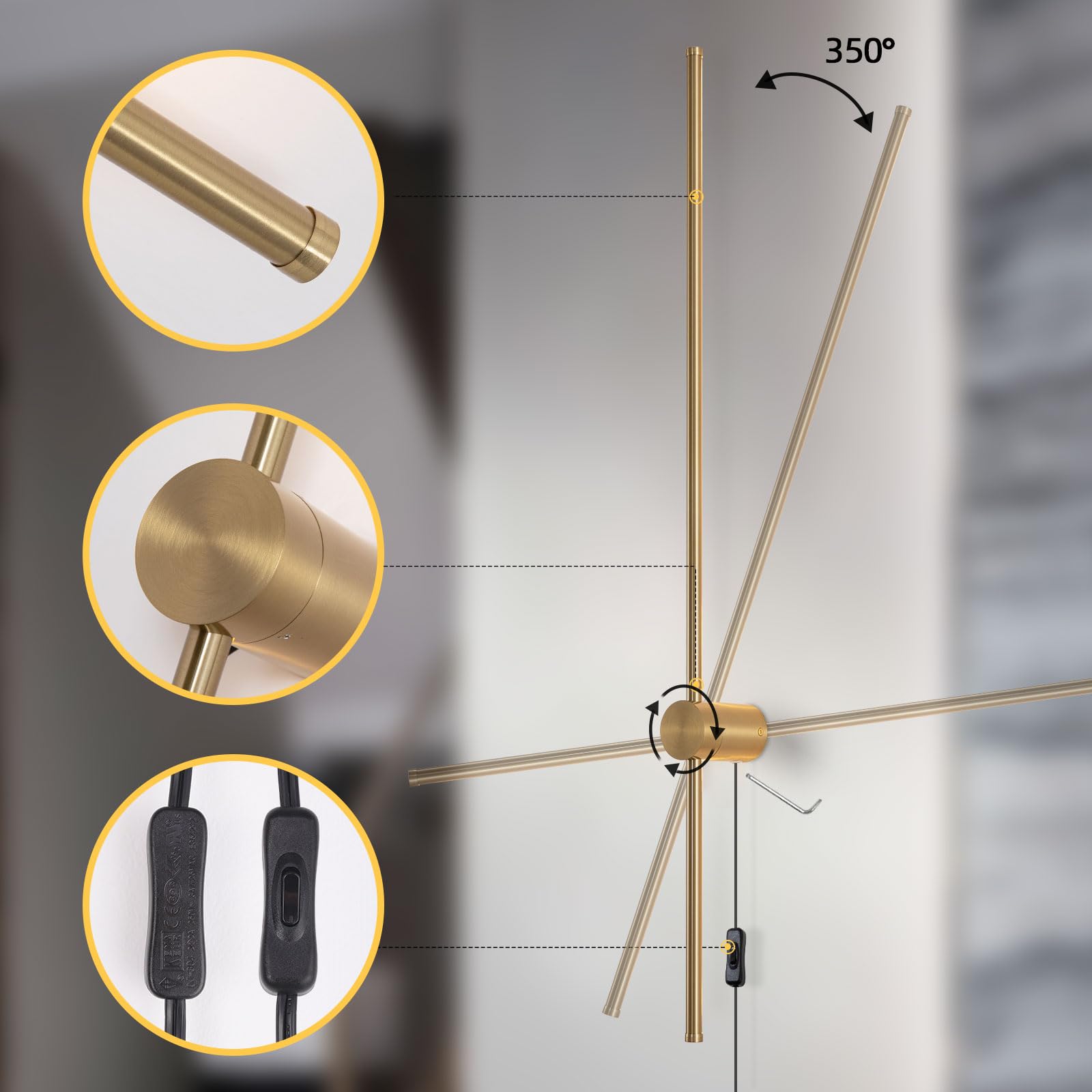 KELUOLY Dimmable Wall Sconce Set of 2, 39.37" LED Light, Gold, Remote Control, Adjustable Brightness for Living Room & Bedroom