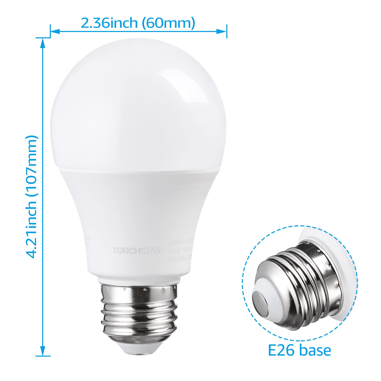 TORCHSTAR LED Garage Door Opener Bulb, 100W Equivalent, 1500LM, Warm White 3000K, E26 Base, Pack of 2, UL Listed