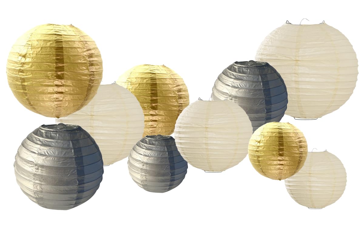 Paper Lanterns Decorations,Paper Hanging Decorations Ball Lanterns Lamps for Birthday Parties, Wedding Decor, (10 Pcs,4 in/6 in/