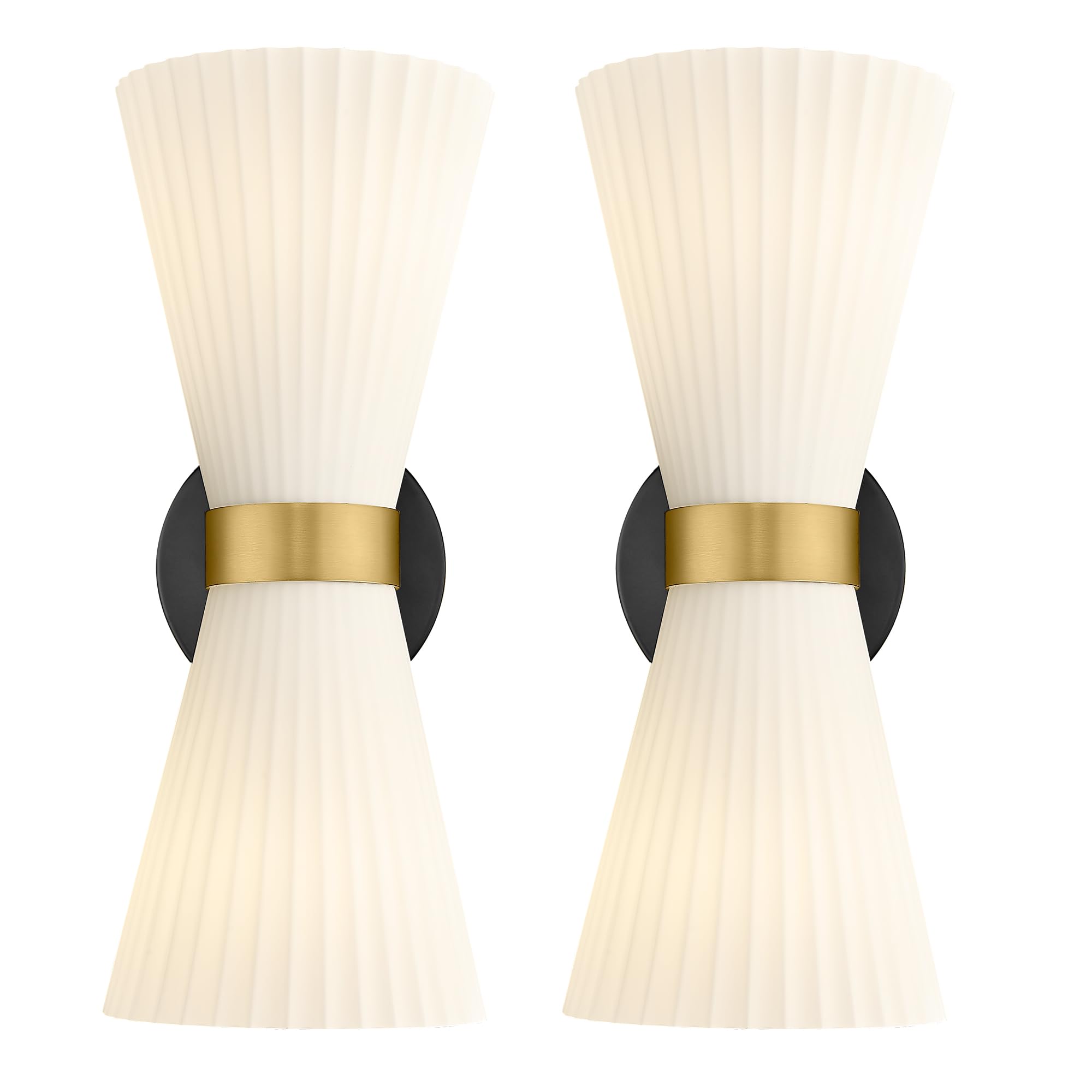 Indoor Wall Sconces  HWH Hardwired Black and Gold Bathroom Sconces Wall Lighting with Frosted Milk White Banded Glass  Modern Sconces Wall for Bathroom Hallway  5HZG97B-2W BK+BG