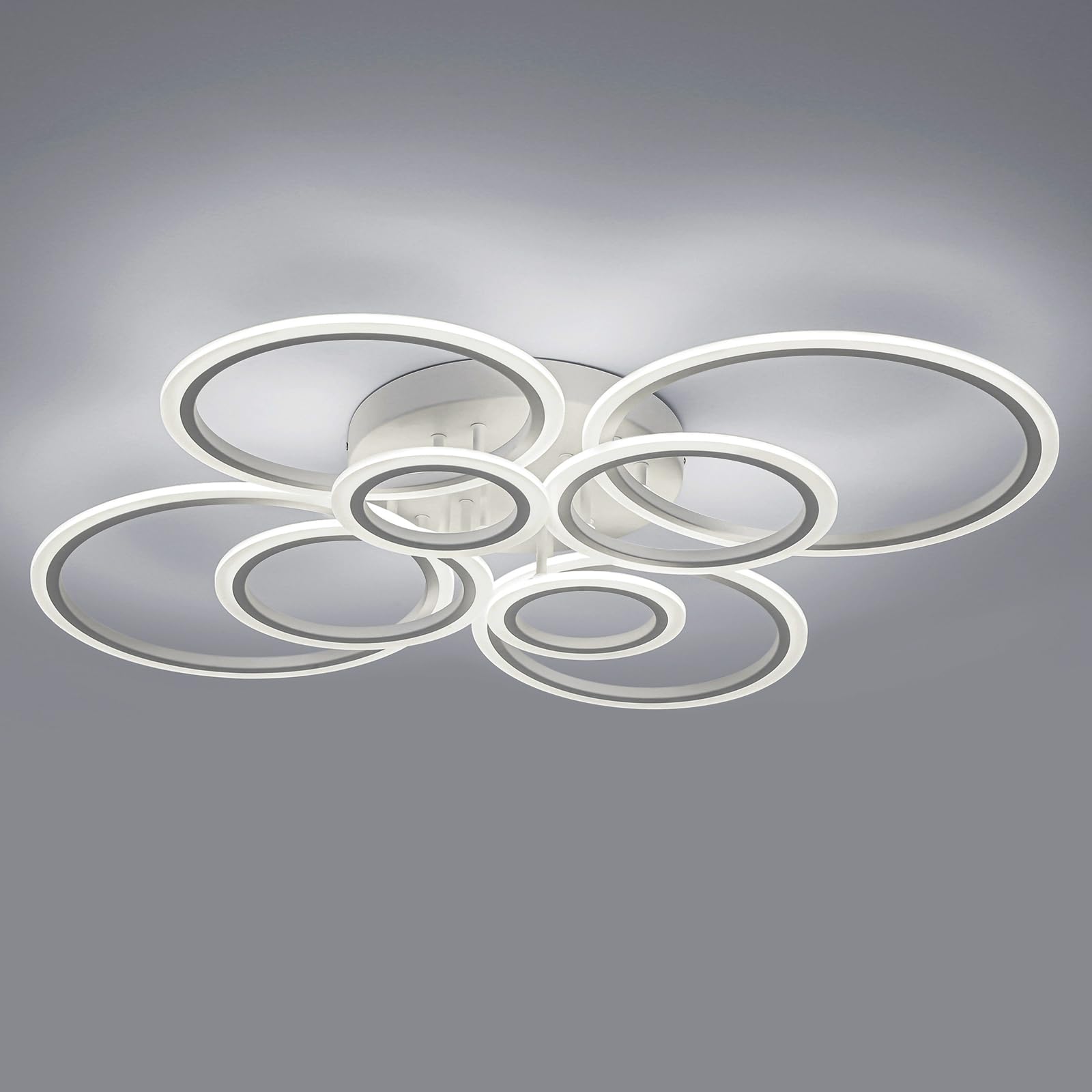 Vikaey Modern Ceiling Light, 8 Rings LED Flush Mount Ceiling Light, White Ceiling Lighting Fixtures, Close to Ceiling Lamp for L