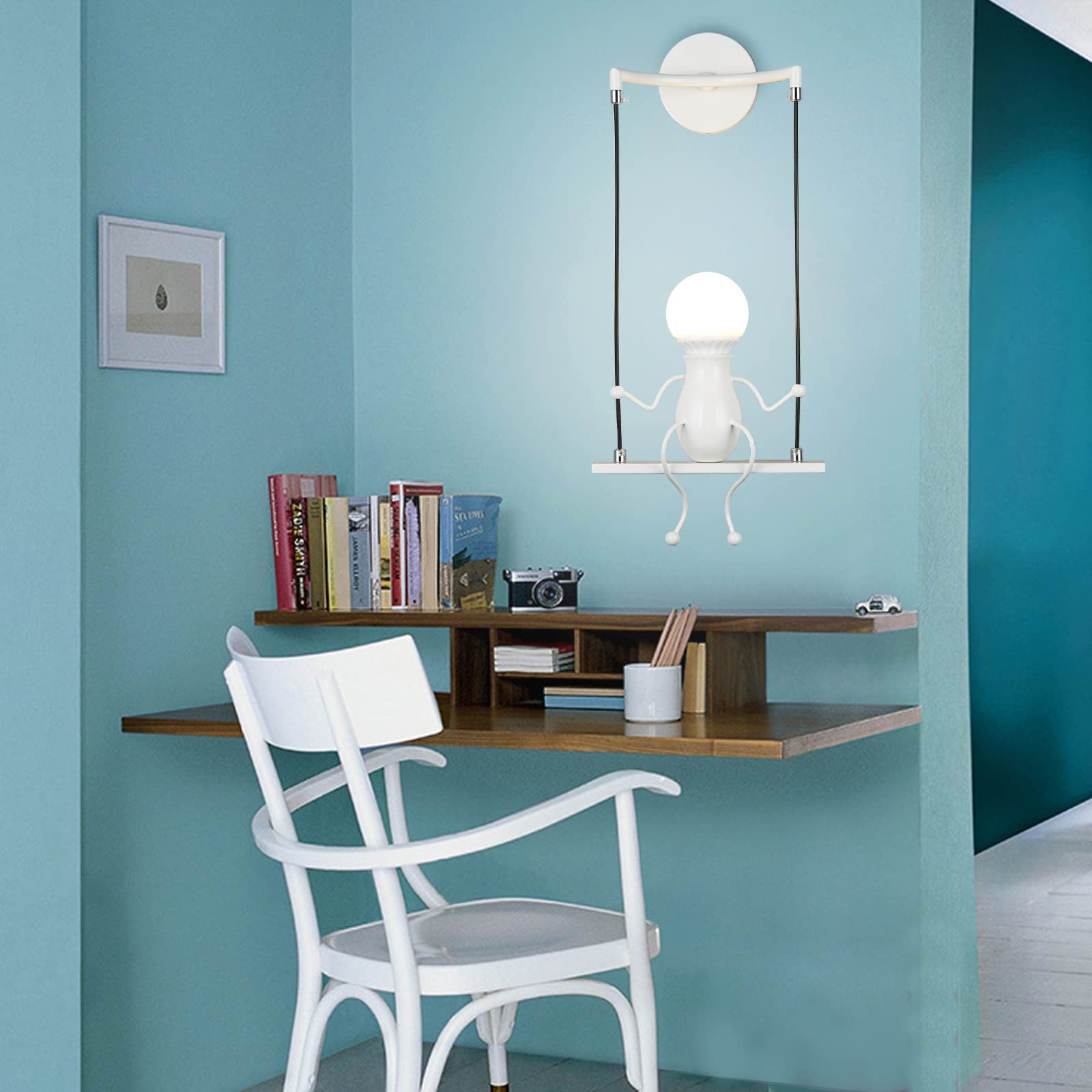 SOUTHPO Wall Light Fixtures Indoor Creative LED Lights for Bedroom Cartoon Little People Swing Wall Lamp Mini Doll Adjustable Wa