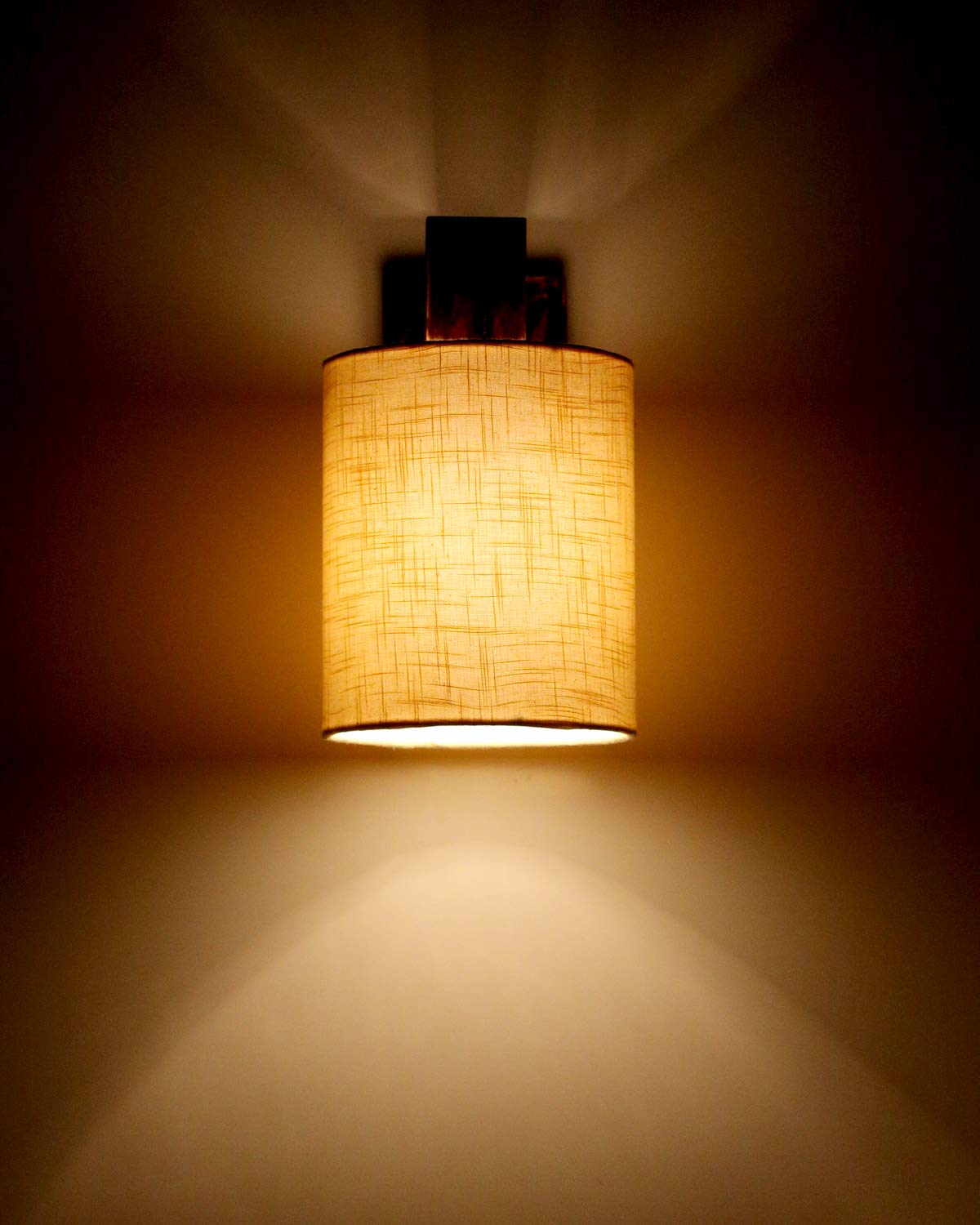 LIGHT ANGLE Wooden Decorative Surface Mounted Classic Wall Fabric Lamp For Home Decor ( Moto- Beige)