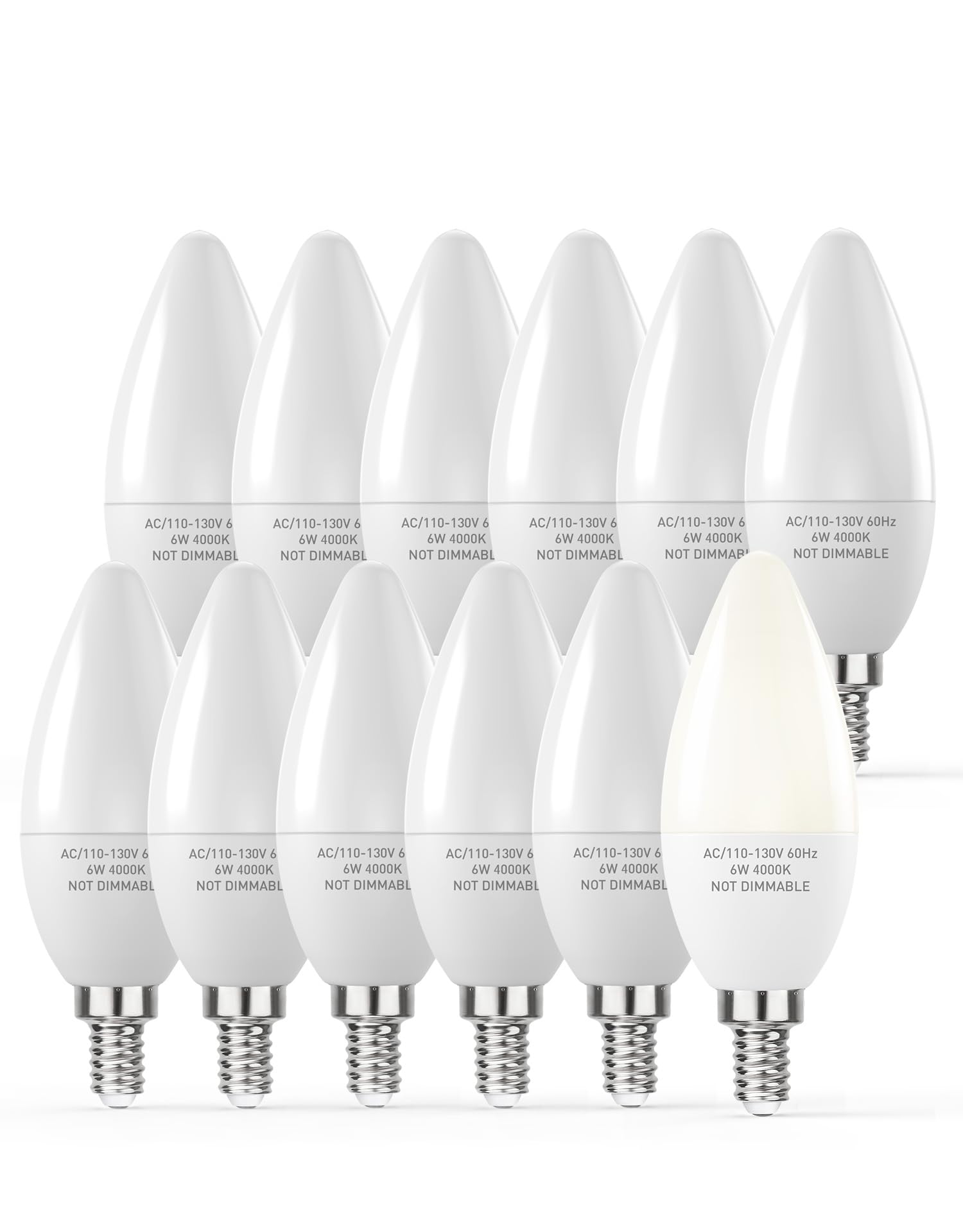 PARTPHONER E12 LED Light Bulbs B11, 6W Non-Dimmable, 600 Lumen, 4000K Neutral White, 12 Count, Model PABB054