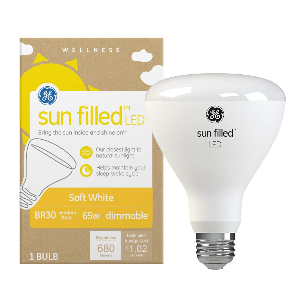 Ge Sun Filled Led Light Bulbs, 65 Watt, Soft White, Br30 Indoor Floodlight (1 Pack)