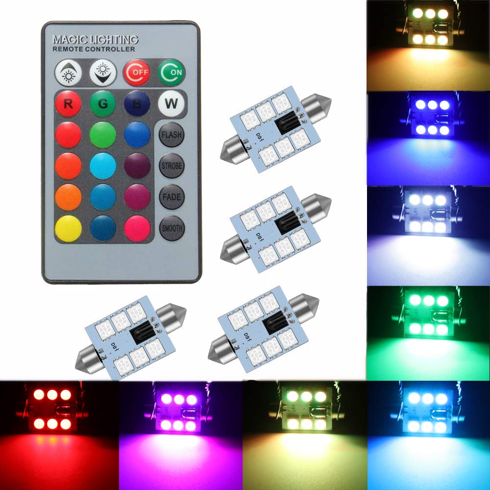 Cottonbell LED Festoon Bulb, 31mm, RGB Color, Aluminum, Model T13+P001+FBA, Pack of 4, Replacement for Dome & License Plate Lights