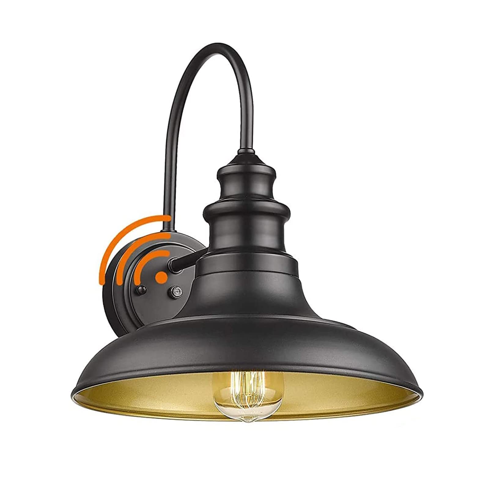 Diyel Outdoor Barn Light Fixture, Dusk to Dawn Sensor, Iron, Black, Wall Sconce, Gooseneck Design, 1 Pack