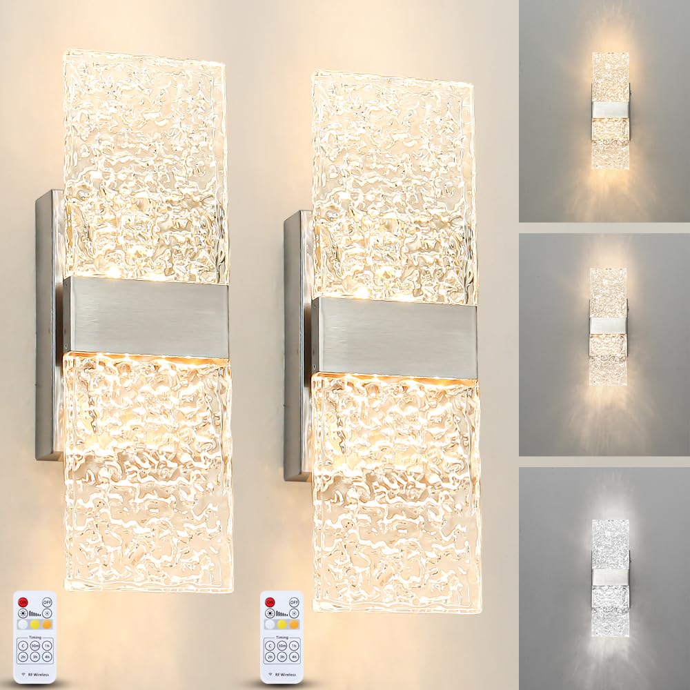 Ditoon Modern Wall Sconce Set of Two, LED Nickel, Vintage Crystal, 11.81 inch