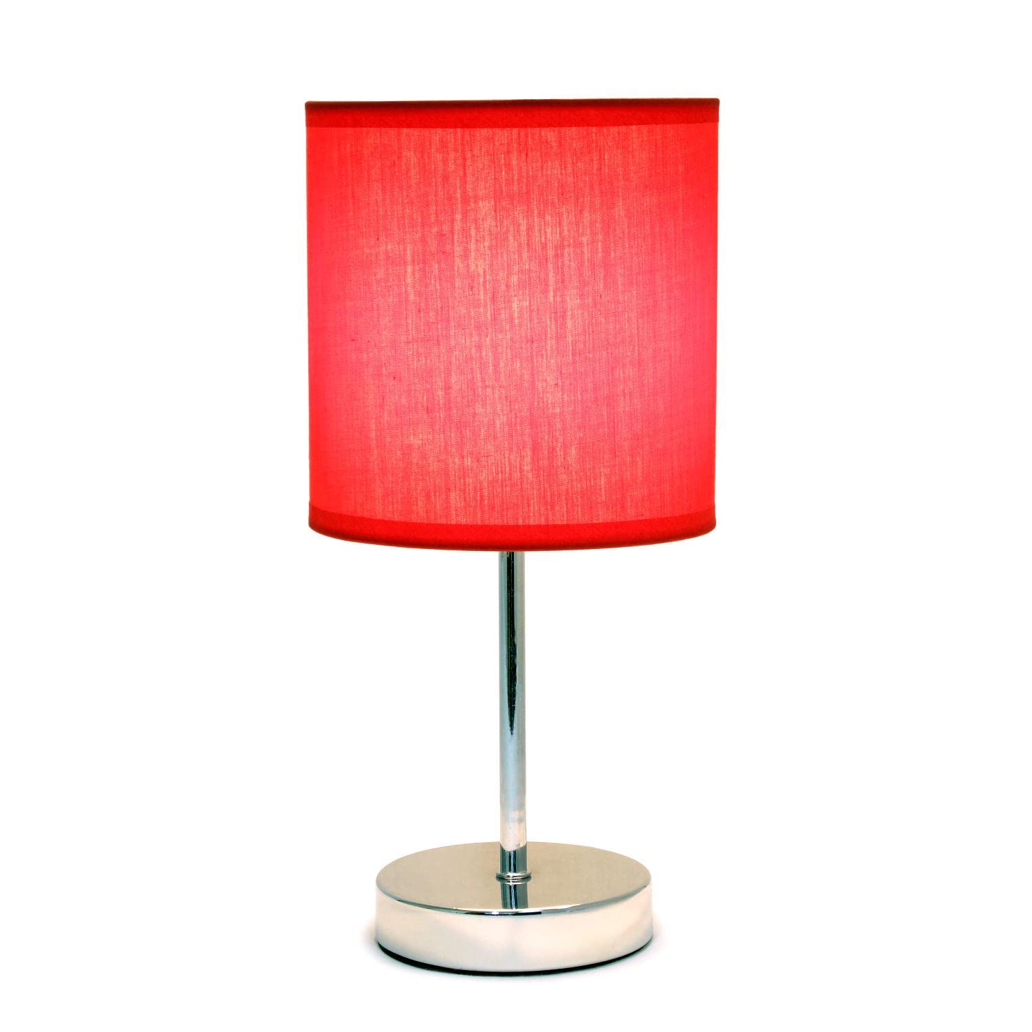 Creekwood Home Nauru 11.81'' Traditional Petite Metal Stick Bedside Table Desk Lamp in Chrome with Fabric Drum Shade for Nightstand  End Table  Dorm  Home Dcor  Bedroom  Living Room  Red