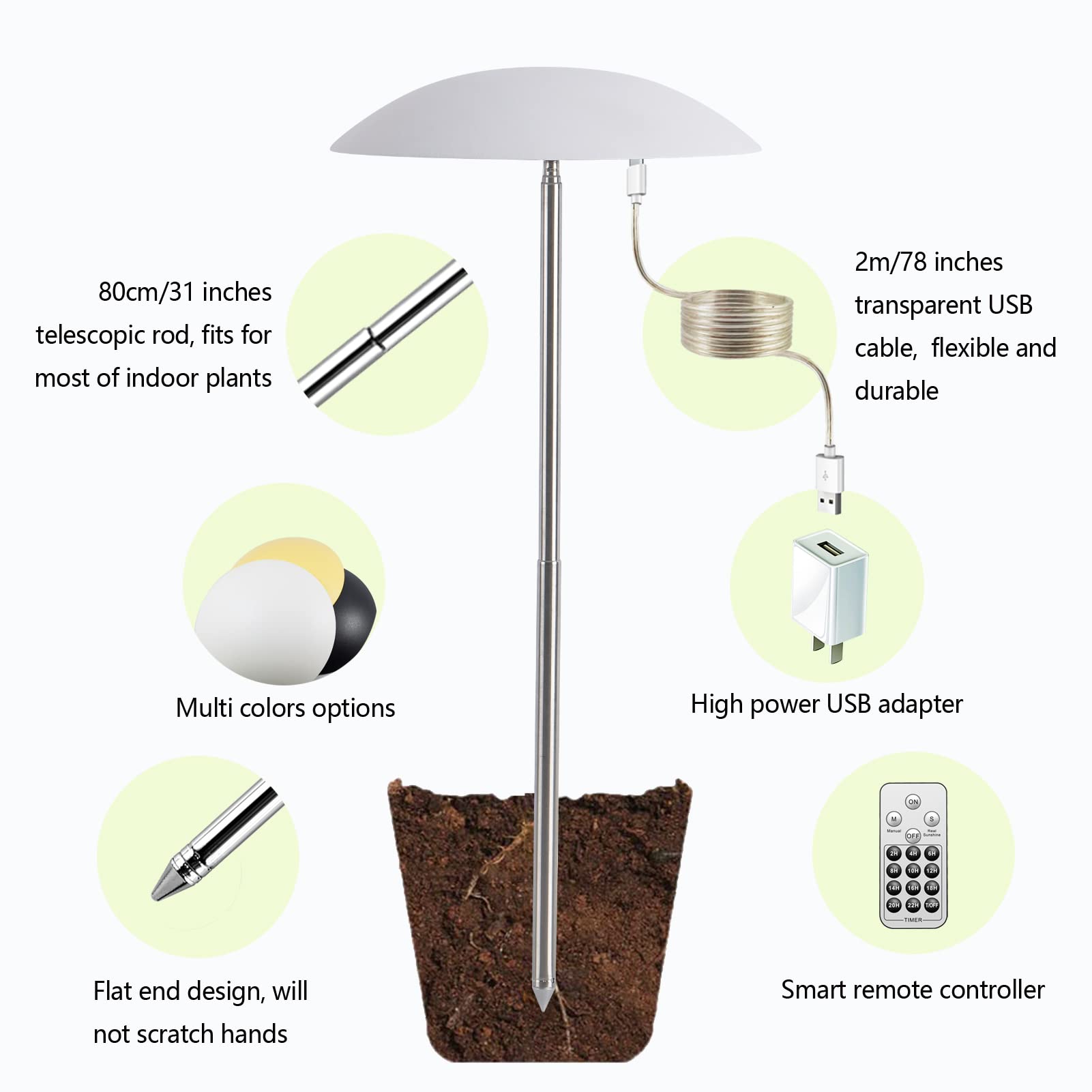 Witsanlex Led Grow Light For Indoor Plants 2 Pack, Intelligent Usb Small Plant Lights With Remote Controller, Height Adjustable, Automatic Timer, Ideal For Home Decoration