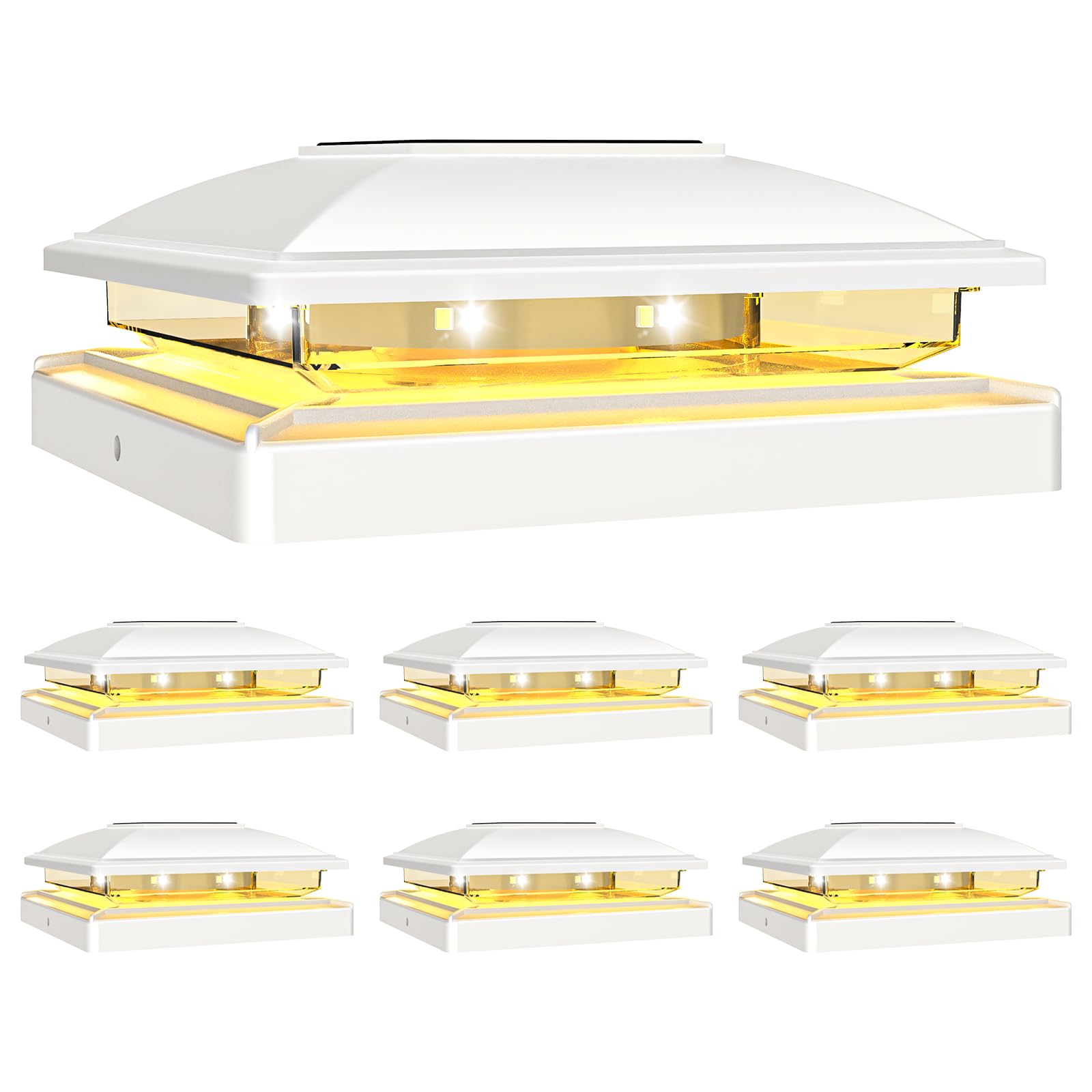 VOLISUN Solar Post Cap Light Outdoor Waterproof 6pack,Solar Fence - Post Lights for 4x4 5x5 6x6 Wooden/Vinyl Post,White Deck Pos