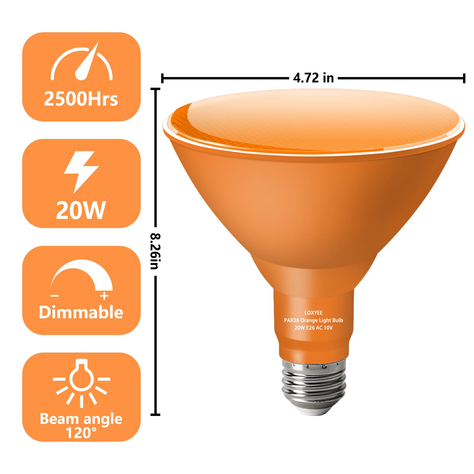 Loxyee 4 Pack Dimmable Par38 Orange Flood Light Bulb, E26 Base, 20W Replace 200W