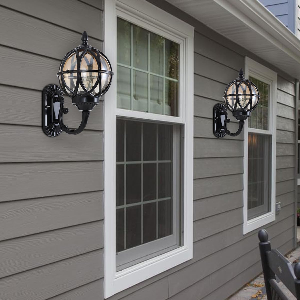Ptoug 2Pack Outdoor Wall Lights, Anti-Rust & Waterproof Ip65 Outdoor Wall Lantern Victorian E26 Glass Porch Light, 12.6&quot; Black Exterior Lights For House,Garden,Garage,Yard