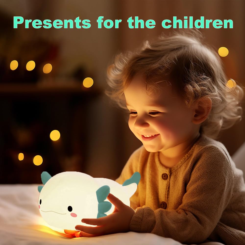 KangTen CHEN Axolotl Night Light, Silicone Touch Control Lamp, USB Rechargeable, Green, Model DS-AX-011