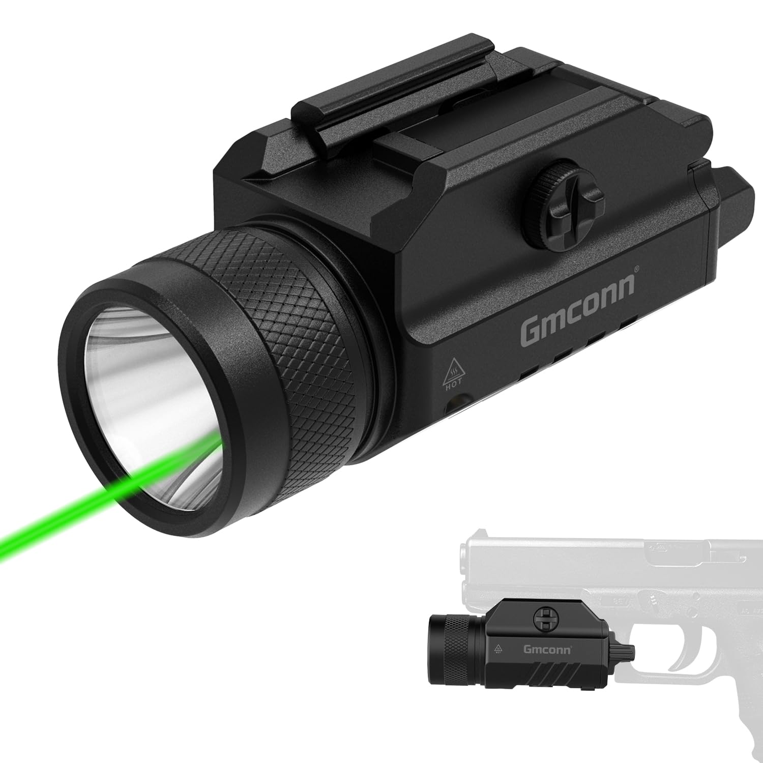 Gmconn 1250 Lumen Tactical Flashlight Green Laser Light Combo  Rechargeable Handheld Toy Light with Strobe/Momentary Compatible with Picatinny